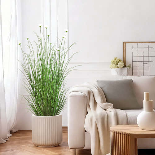 Künstlicher 11-köpfiger Kosmos mit gebogenem Zwiebelgras-Bonsai, 16 cm hoch