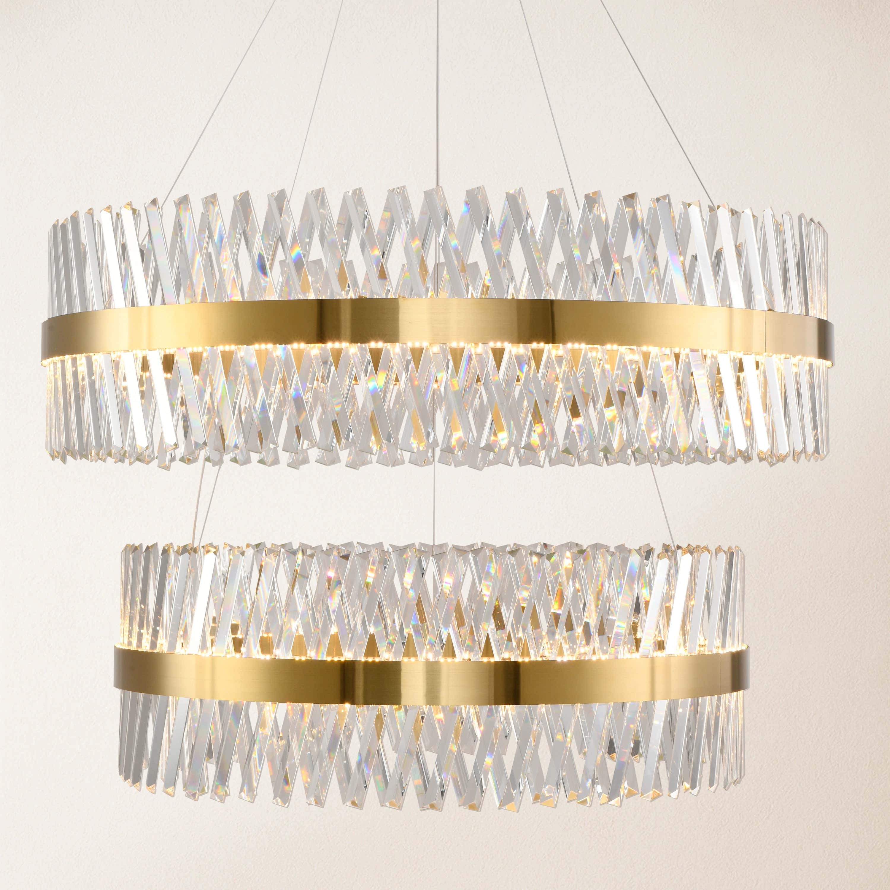 Vetro Prism Crystal 2-Tier Round Chandelier 40"D+32"D