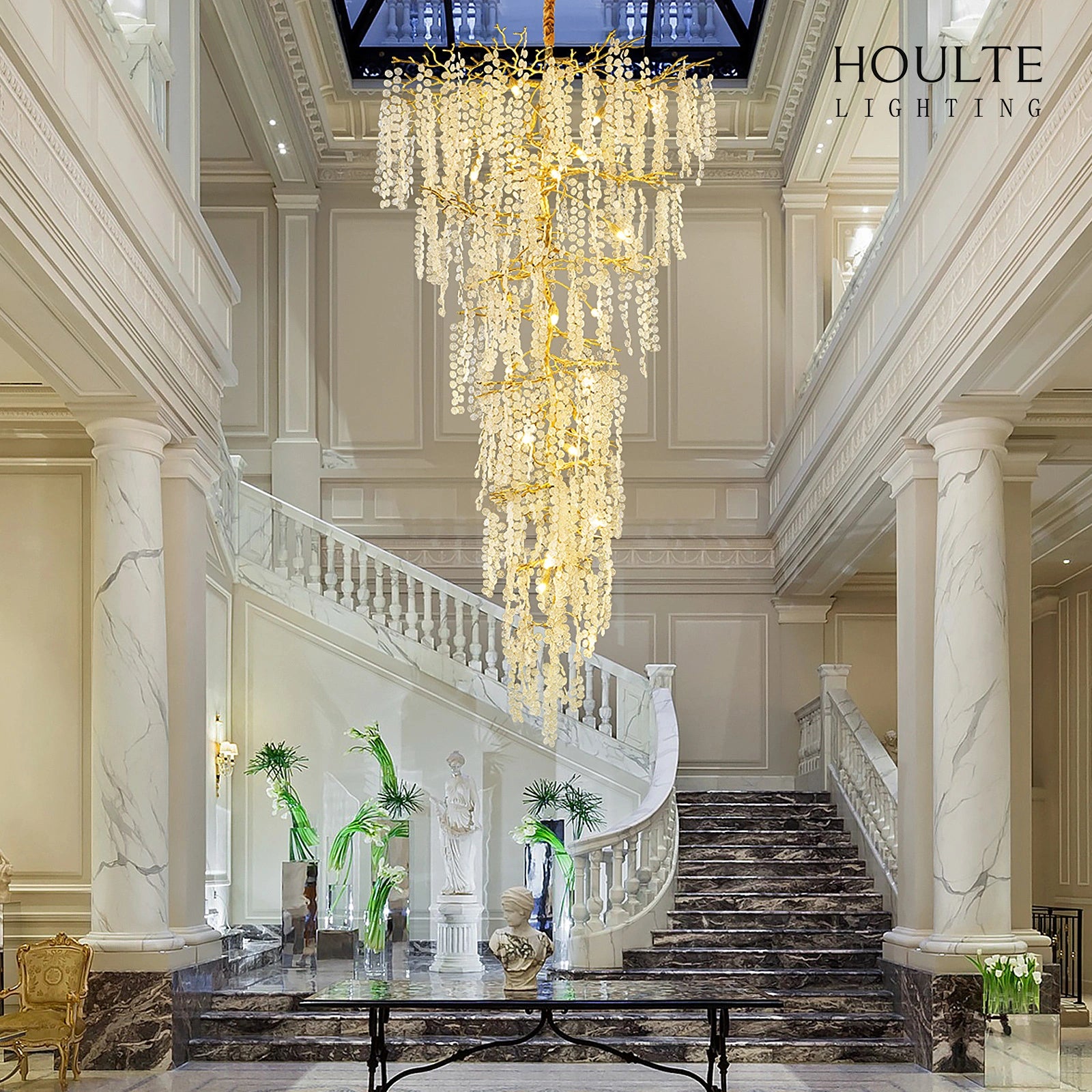 Shiro Noda Kristall-Baumzweig-Kronleuchter, rund, 241,3 cm