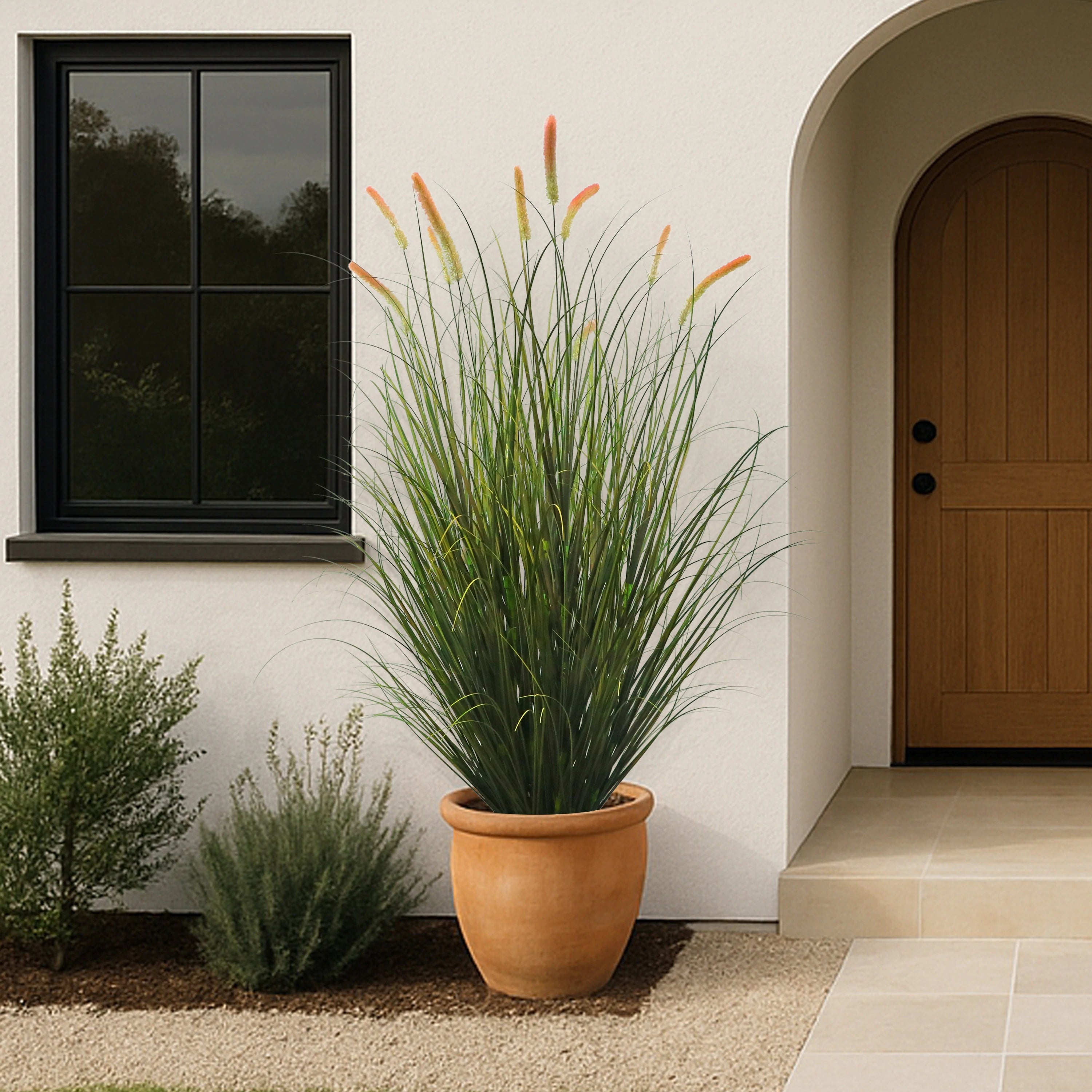 Artificial 14-Head Long Cat Tail with Curved Onion Grass Bonsai 79"H