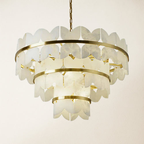 Cloudscape Alabaster Brass 3-Layer Chandelier 32"D