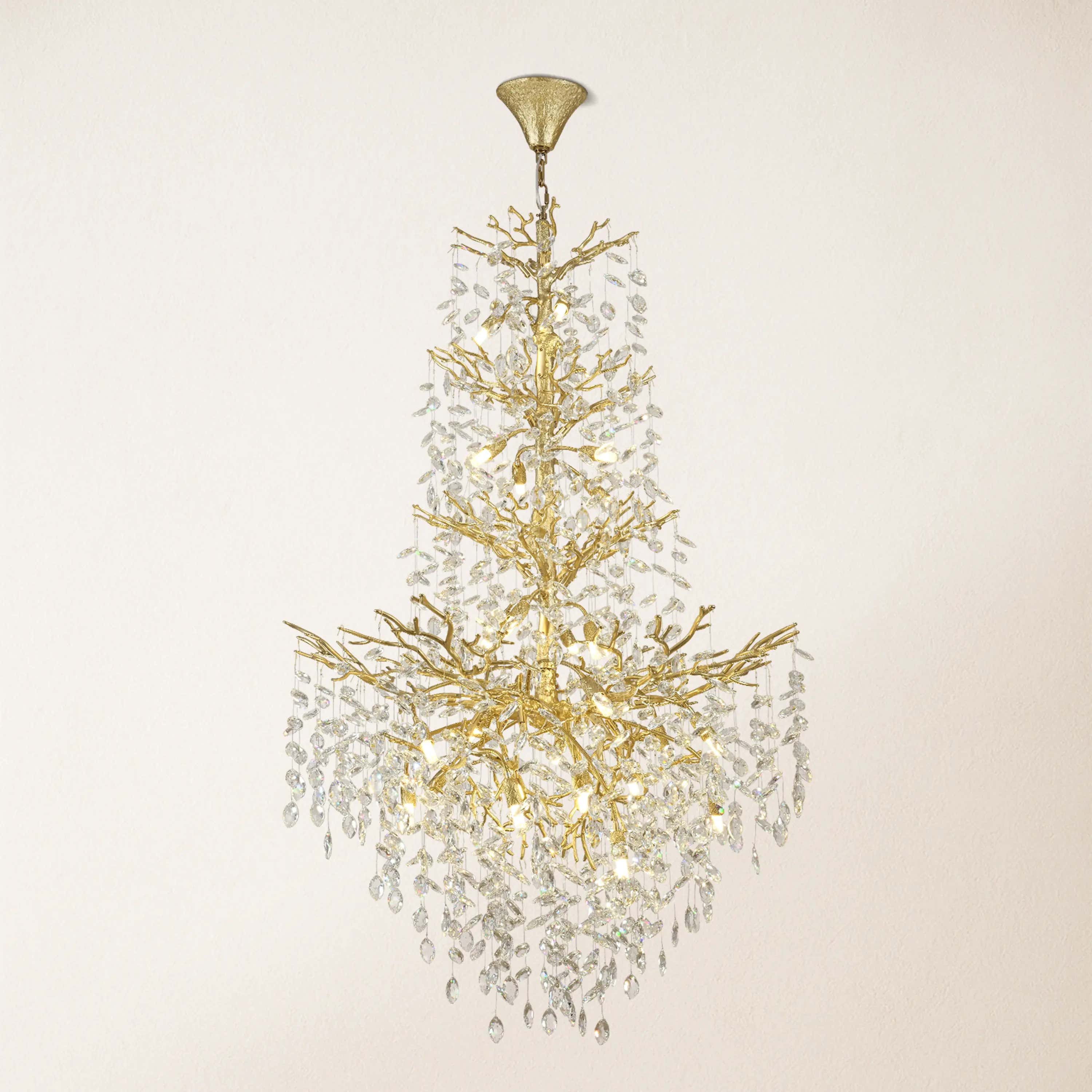 Frostleaf Crystal Cascade Grand Staircase Chandelier 61"H#Finish_Gold