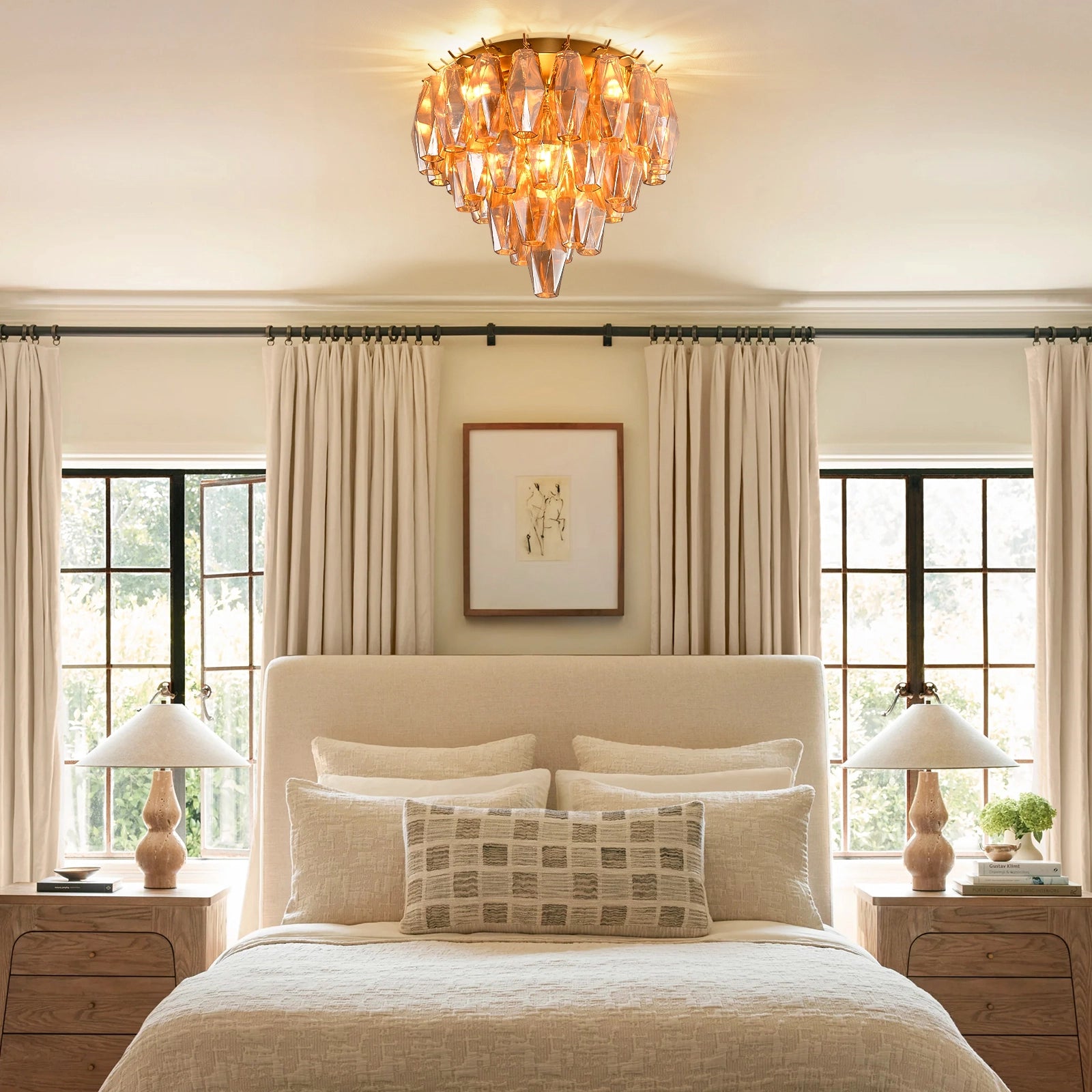 Celestial Drop Round Glass Flush Mount 13"D#Finish_Gold