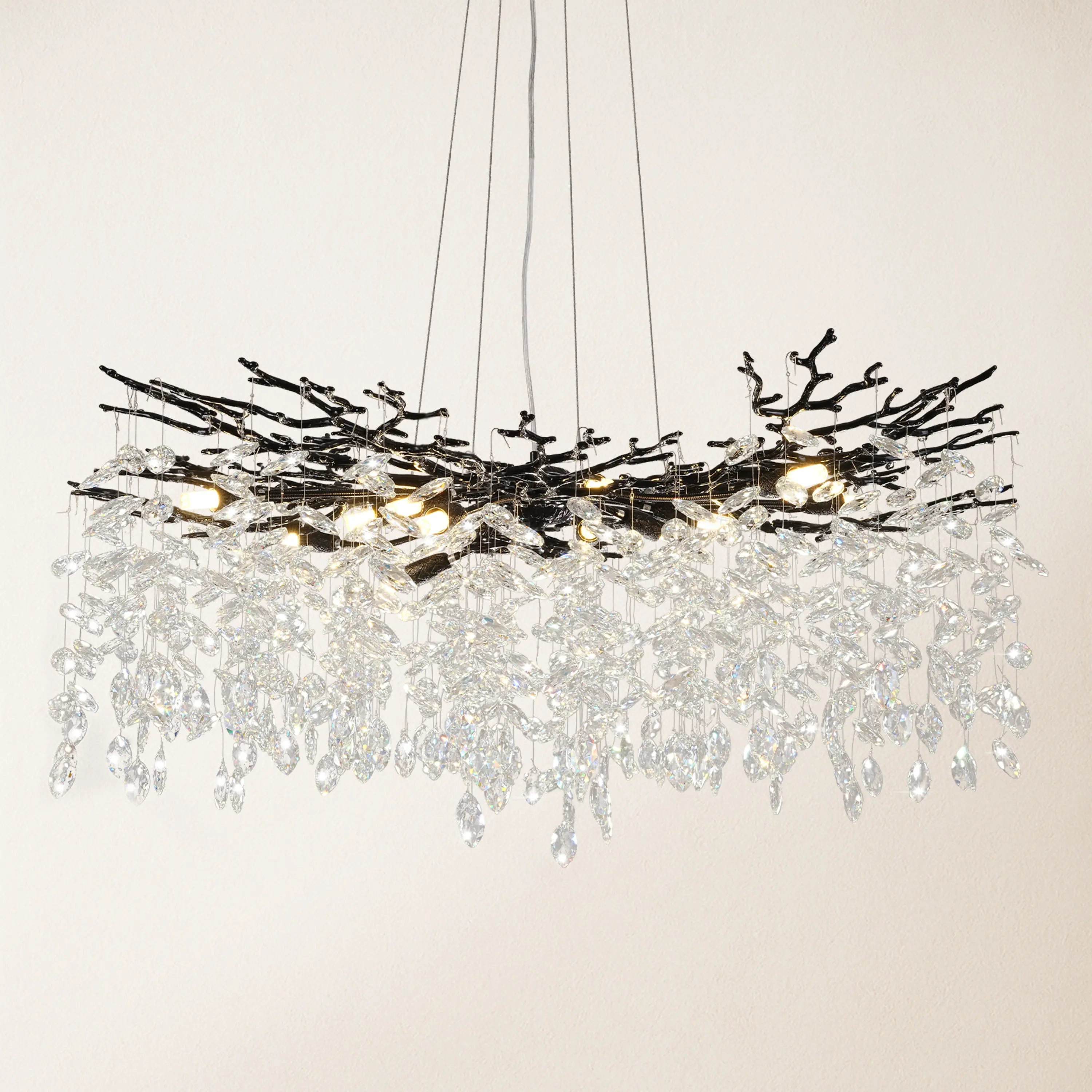 Frostleaf Crystal Cascade Branch Round Chandelier 40"D#Finish_Black