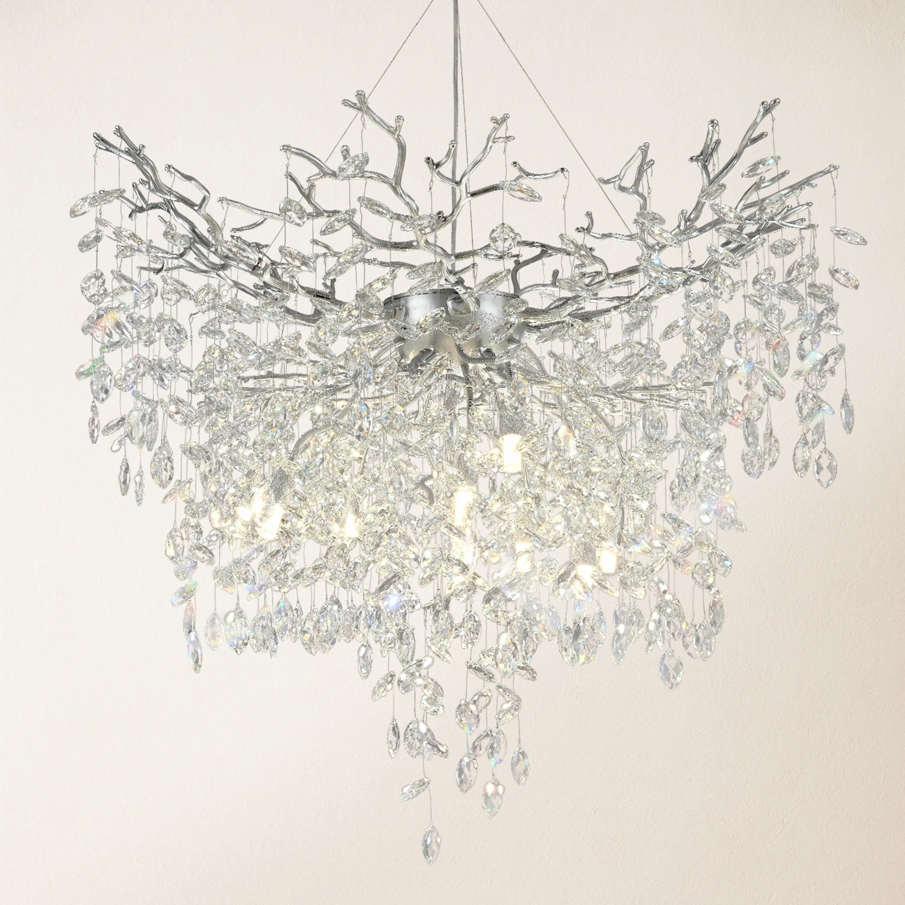 Frostleaf Crystal Grand Cascade Branches Chandelier 40"D#Finish_Silver
