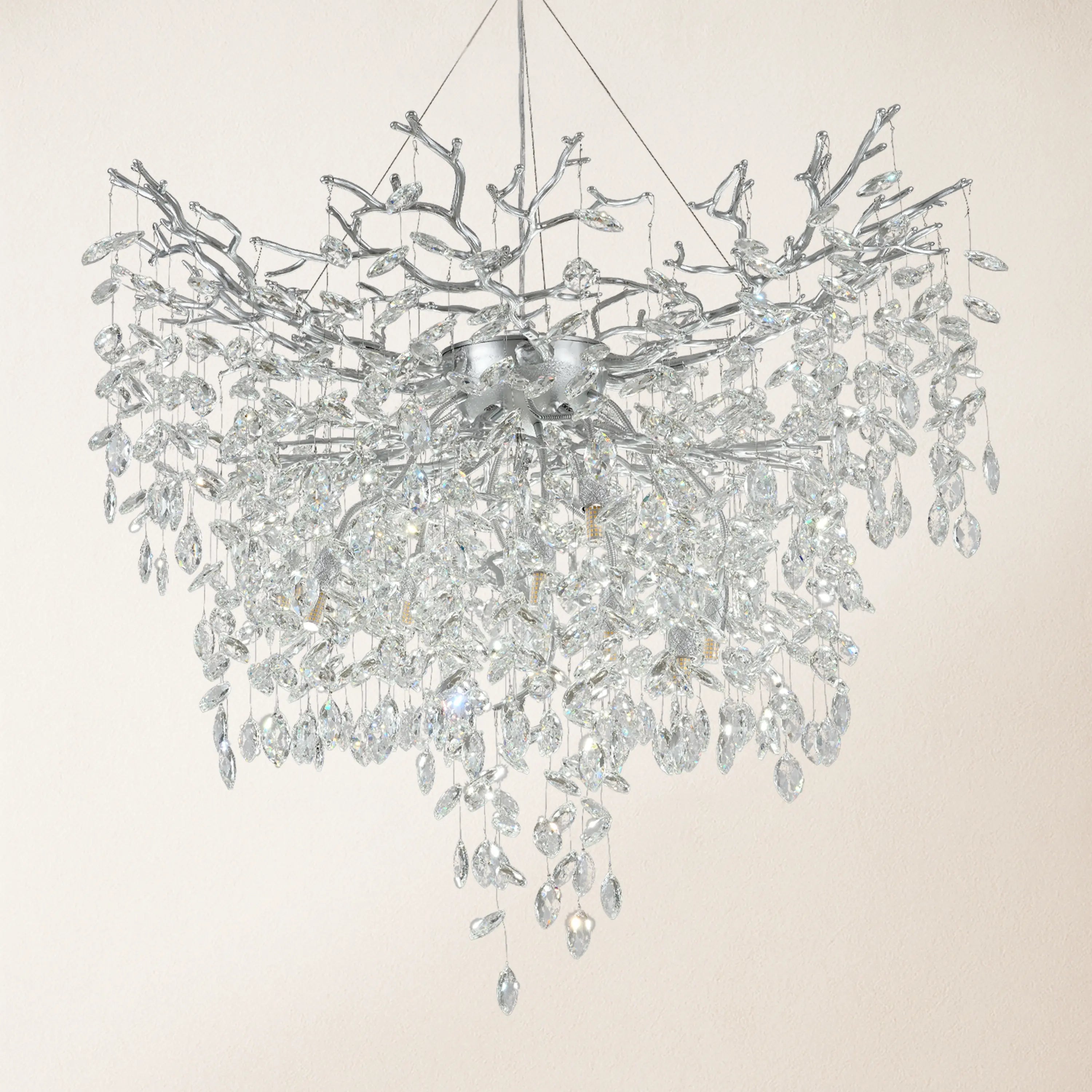 Frostleaf Crystal Grand Cascade Branches Chandelier 40"D#Finish_Silver
