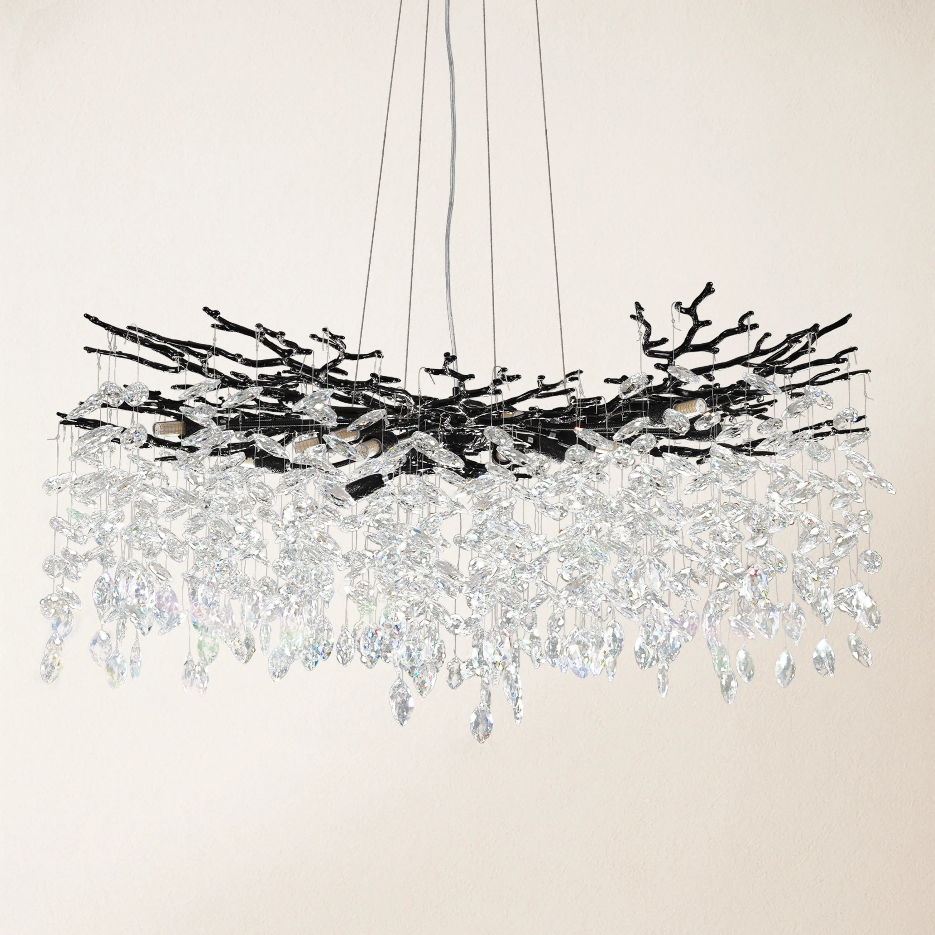 Frostleaf Crystal Cascade Branch Round Chandelier 40"D#Finish_Black