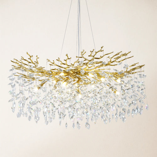 Frostleaf Crystal Cascade Branch Round Chandelier 40"