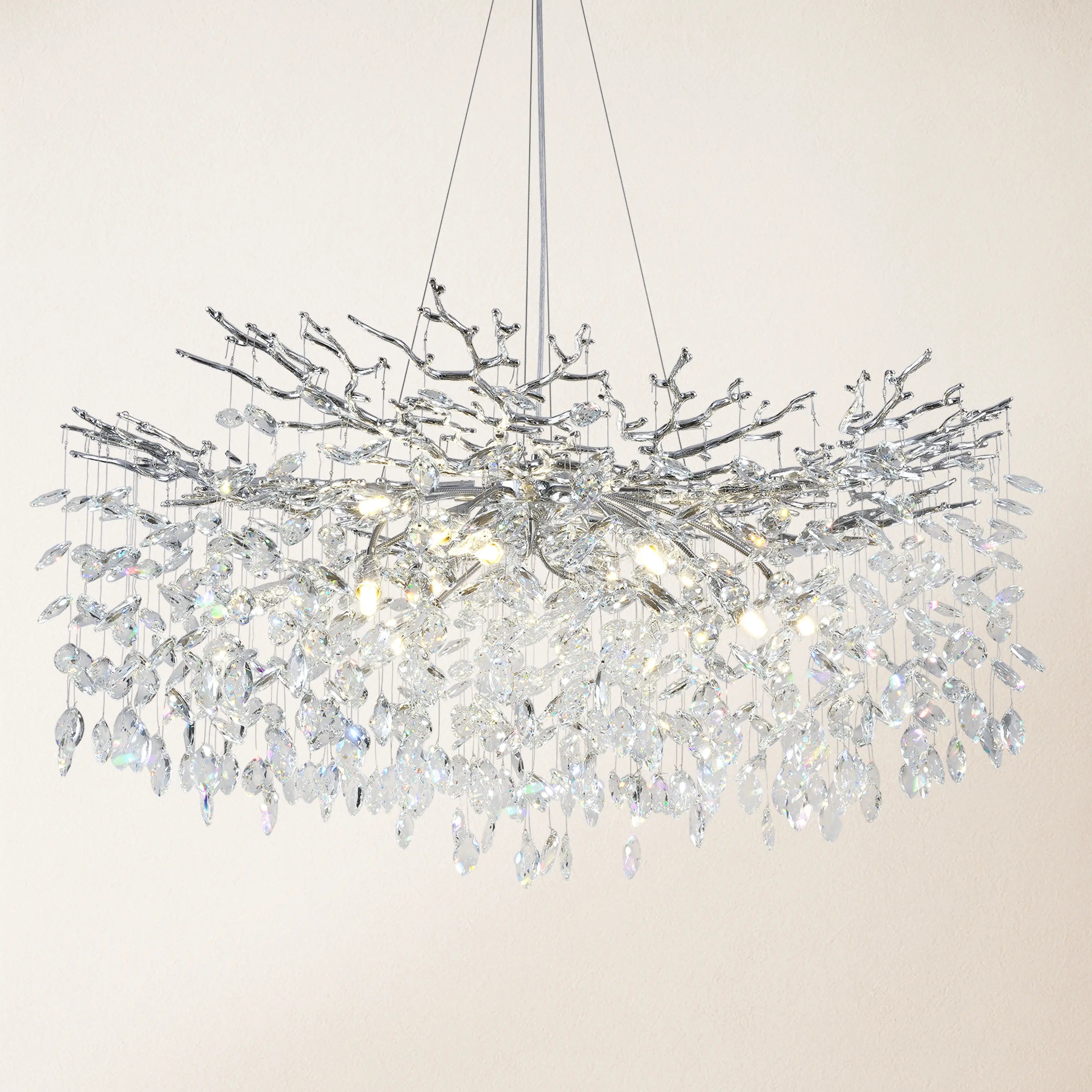 Frostleaf Crystal Cascade Branch Round Chandelier 40"D#Finish_Silver