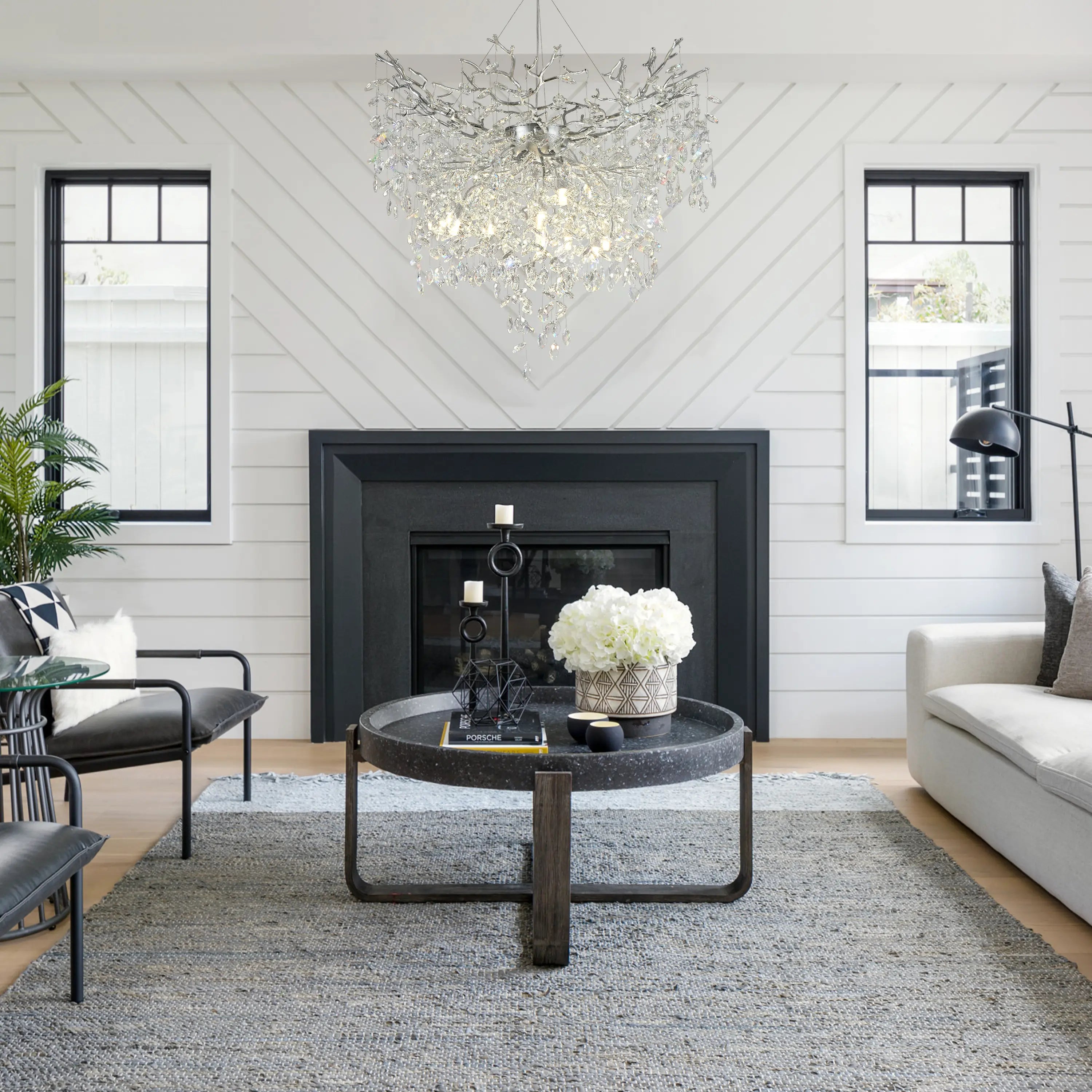 Frostleaf Crystal Grand Cascade Branches Chandelier 40"D#Finish_Silver