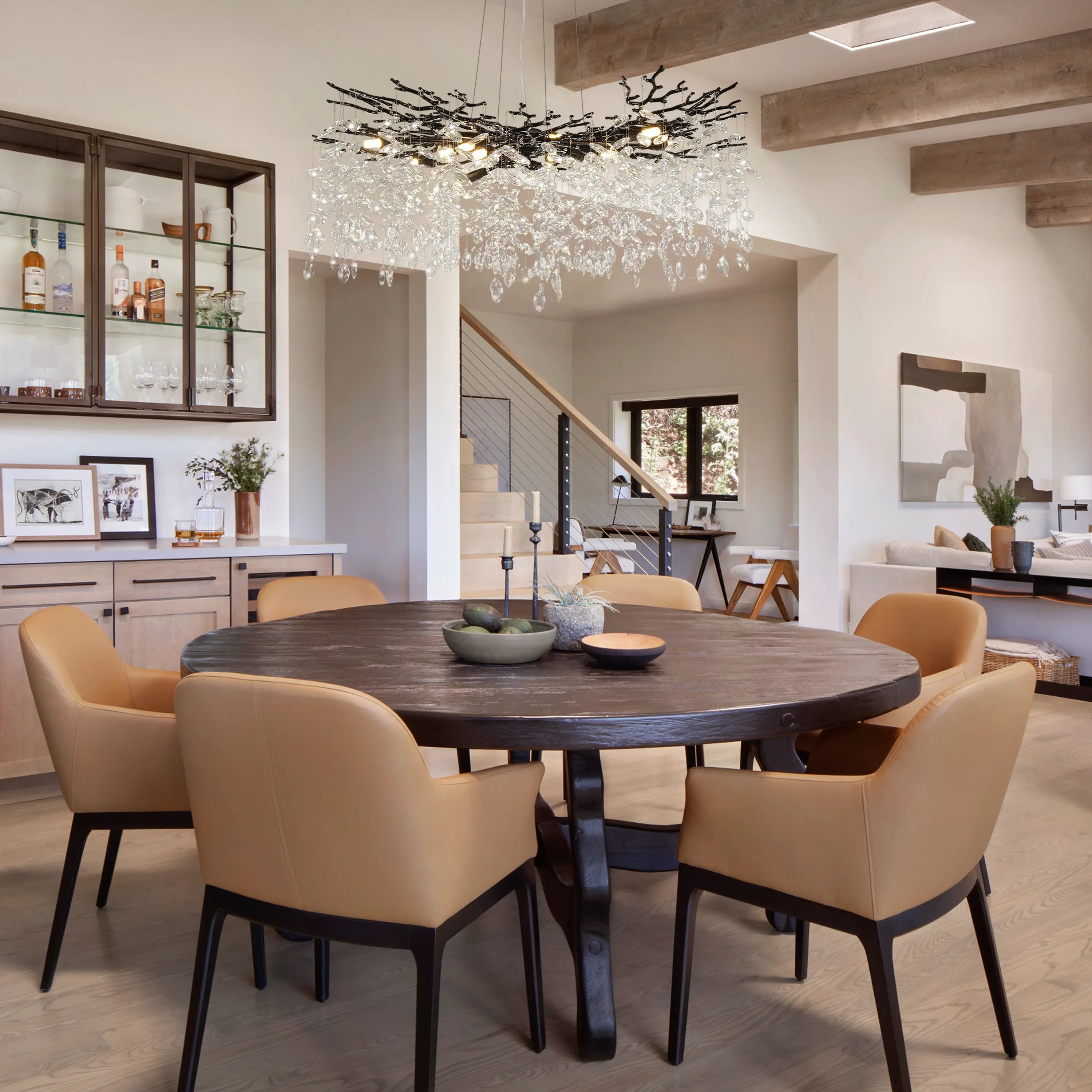 Frostleaf Crystal Cascade Branch Round Chandelier 40"D#Finish_Black