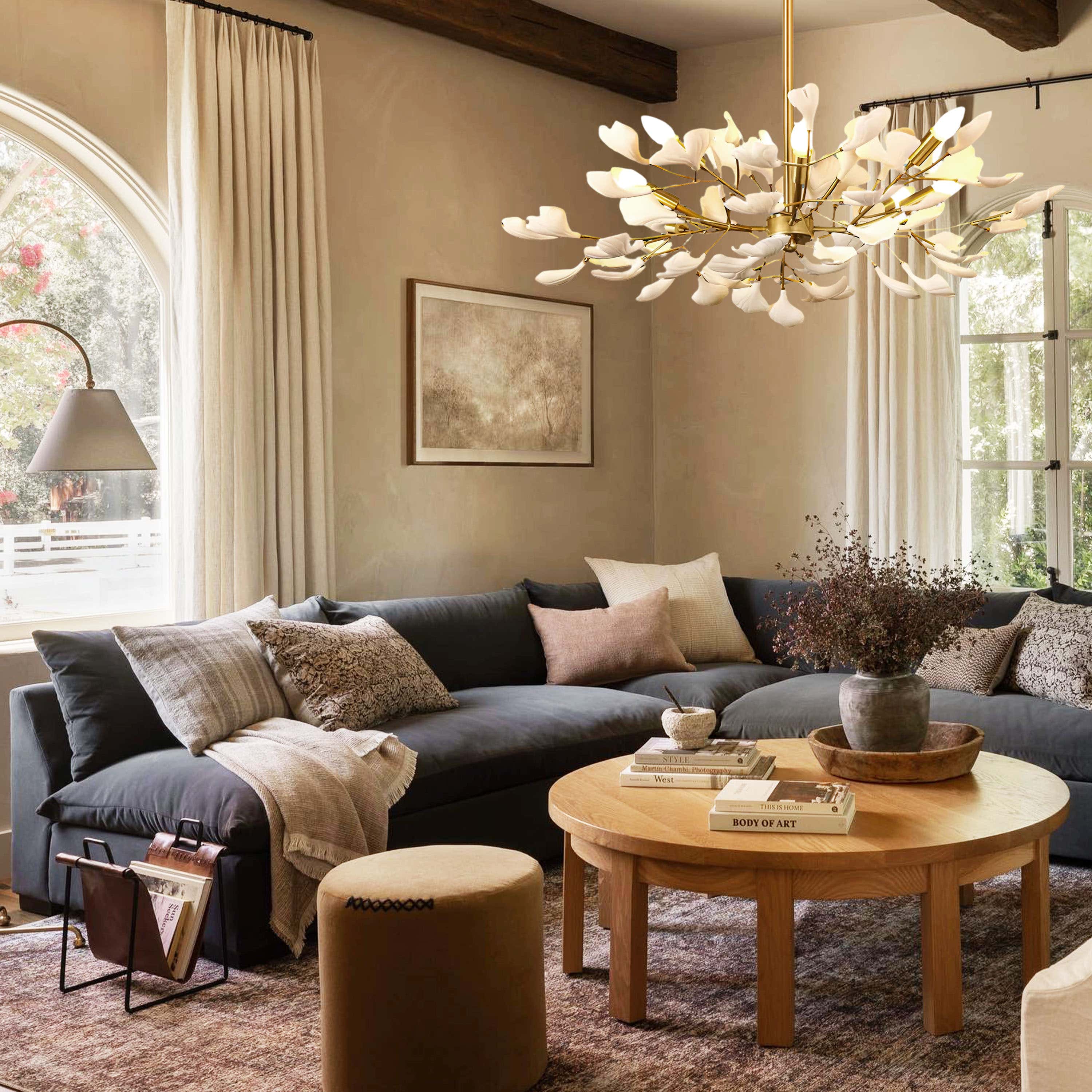 Twilight Branches Ceramic Ginkgo Chandelier 33.5″D