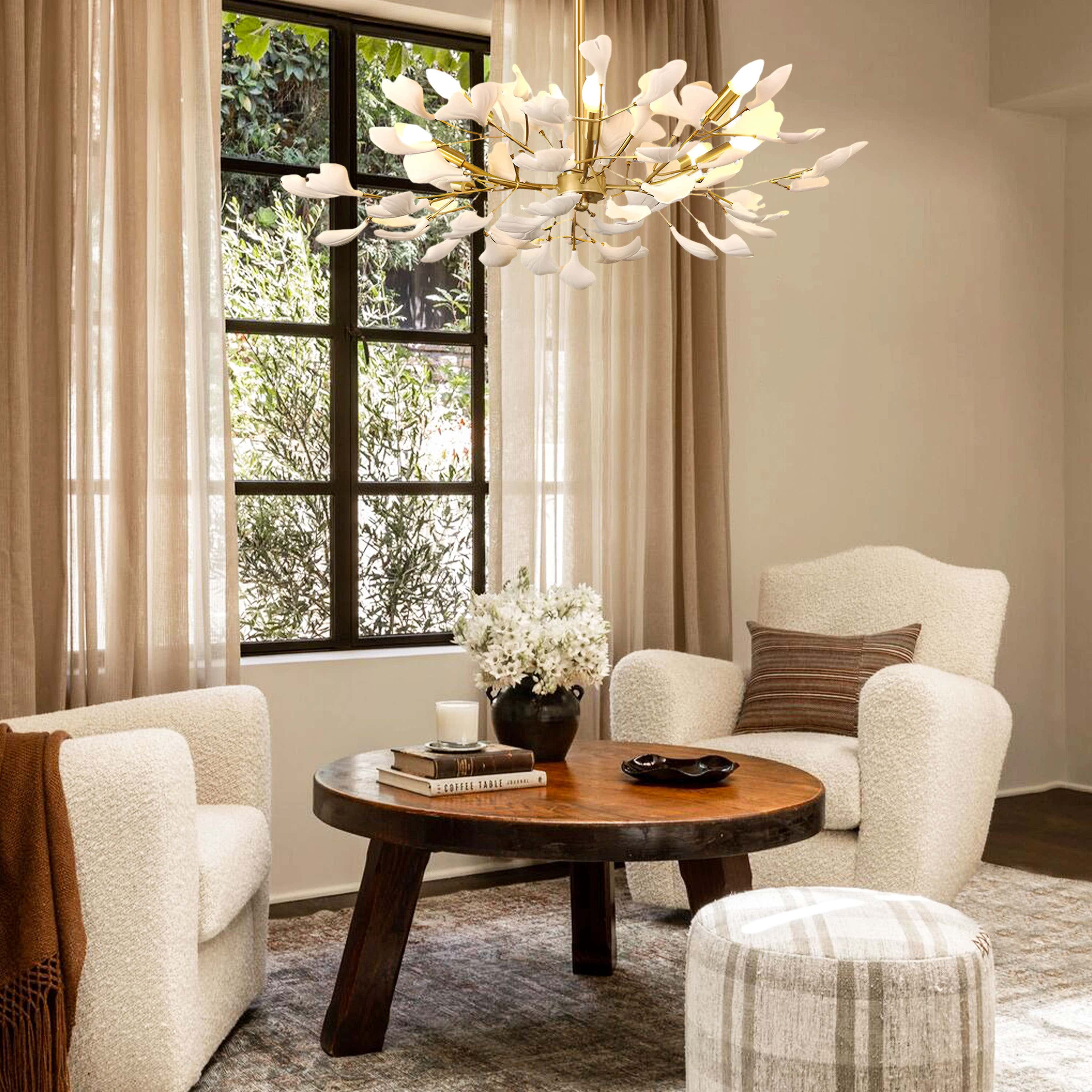 Twilight Branches Ceramic Ginkgo Chandelier 33.5″D