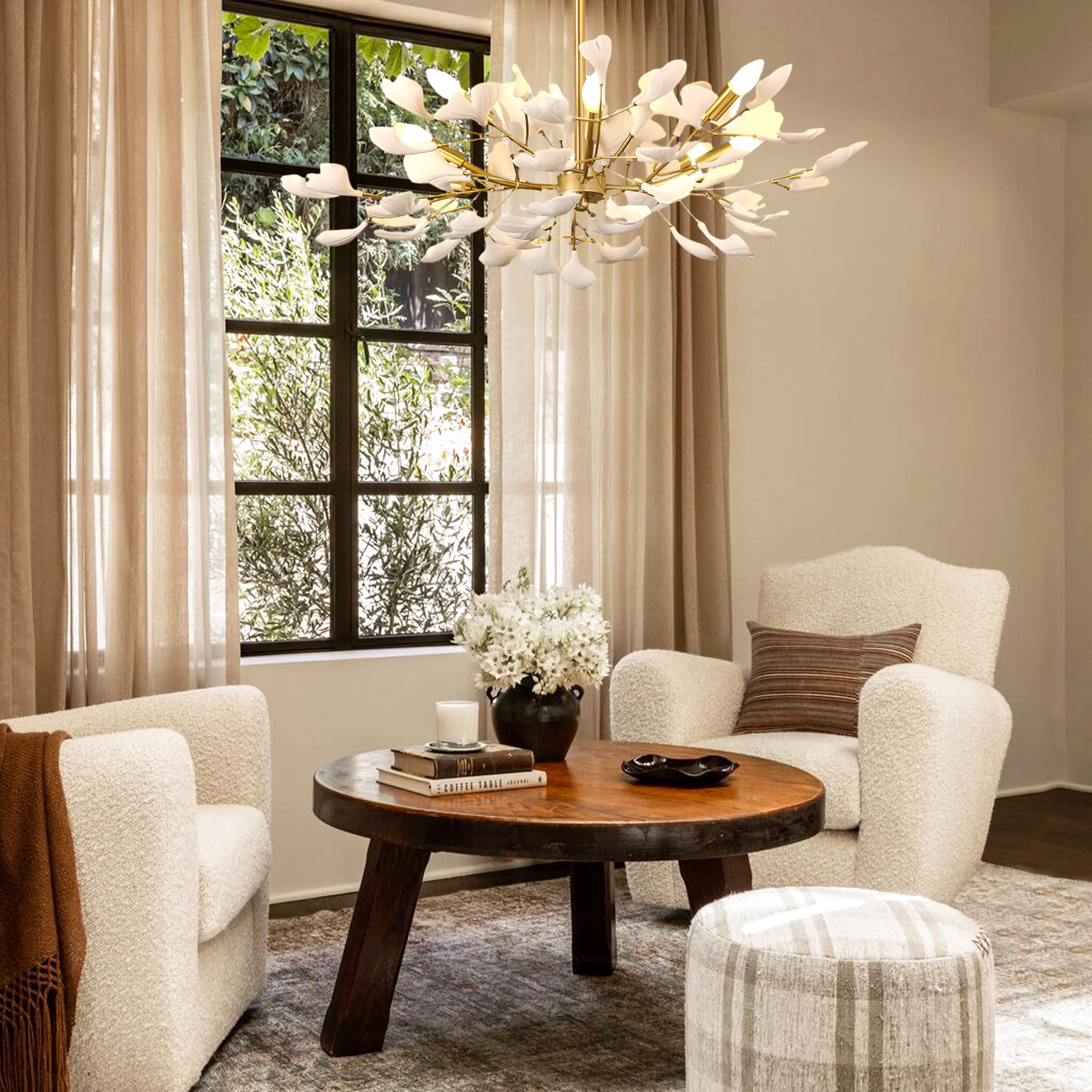 Twilight Branches Ceramic Ginkgo Chandelier 41.3"D