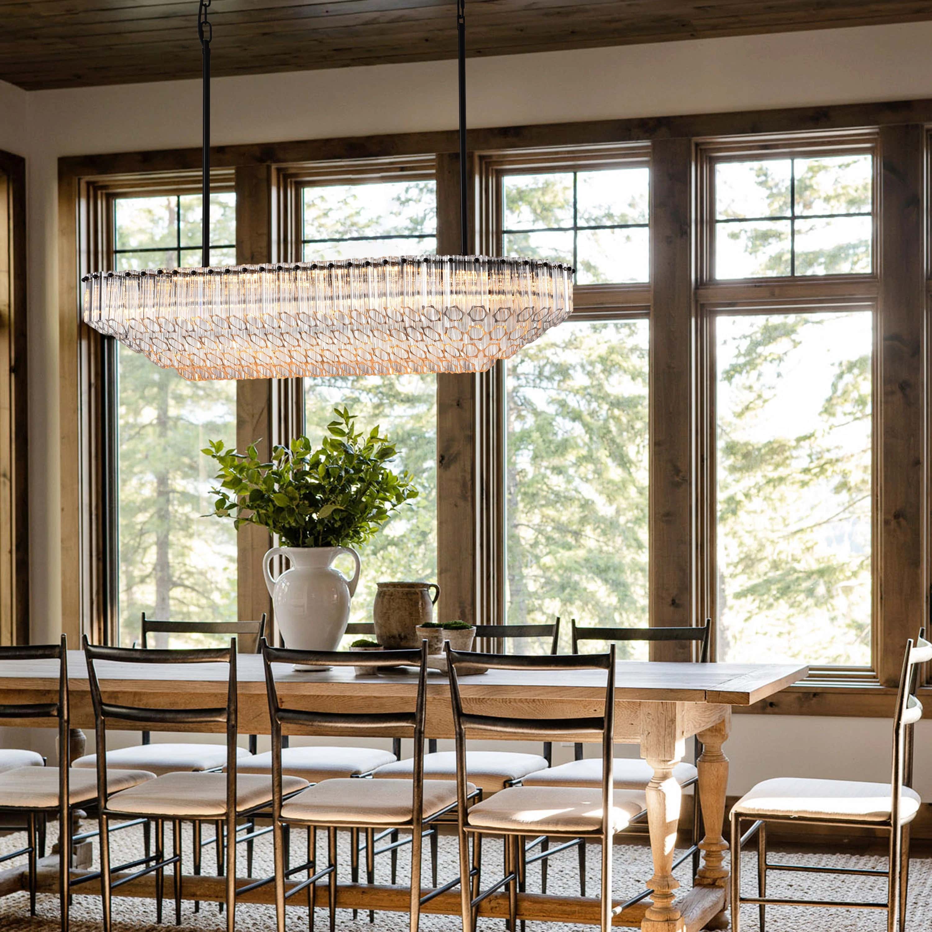 Ethereal Radiance Rechteckiger Kristall-Kronleuchter, 109,2 cm lang