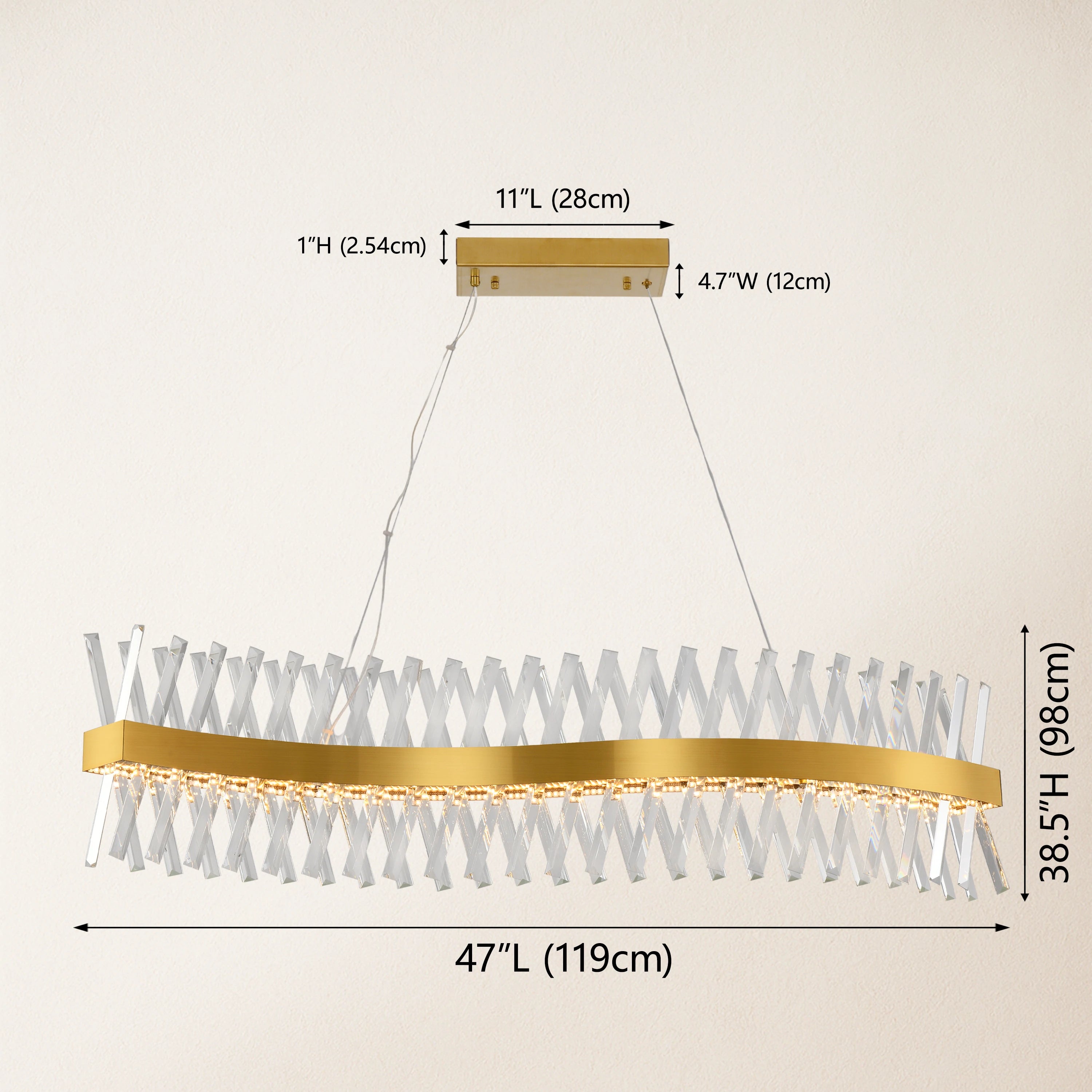 Rechteckiger Kronleuchter aus Vetro-Prismenkristall, 120 cm breit