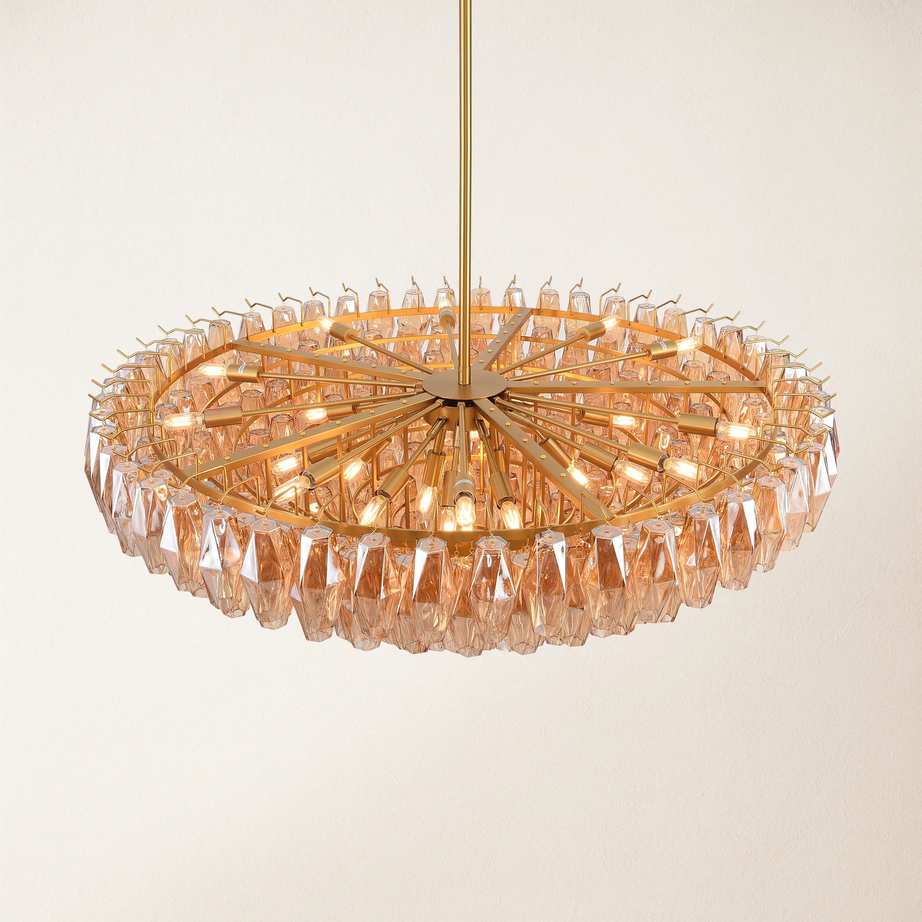 Celestial Drop Round Crystal Glass Chandelier 48"D#Glass-Color_Amber