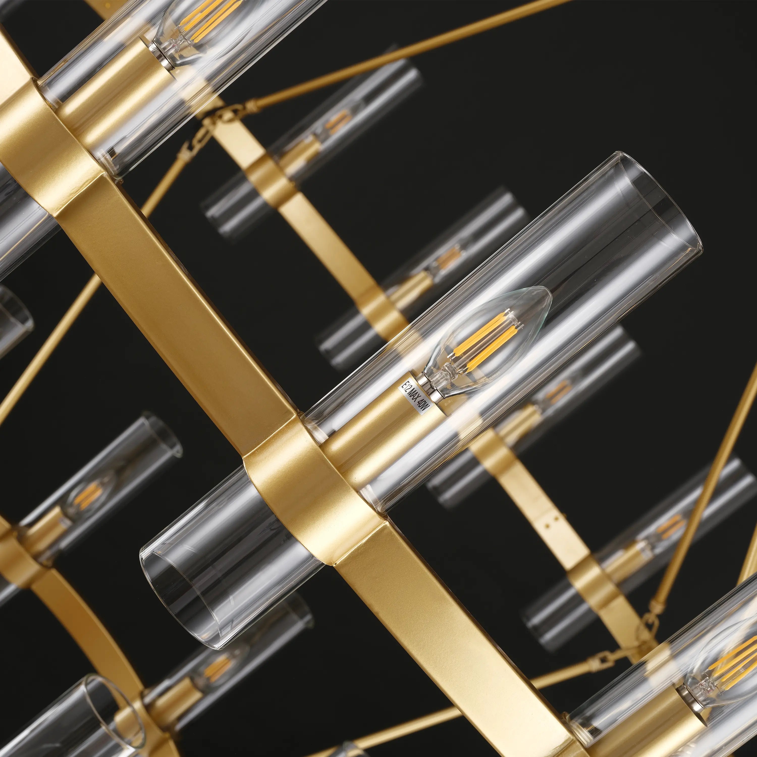 Cylora Glass Tube 2-Tier Round Chandelier 48"D#Finish_Gold