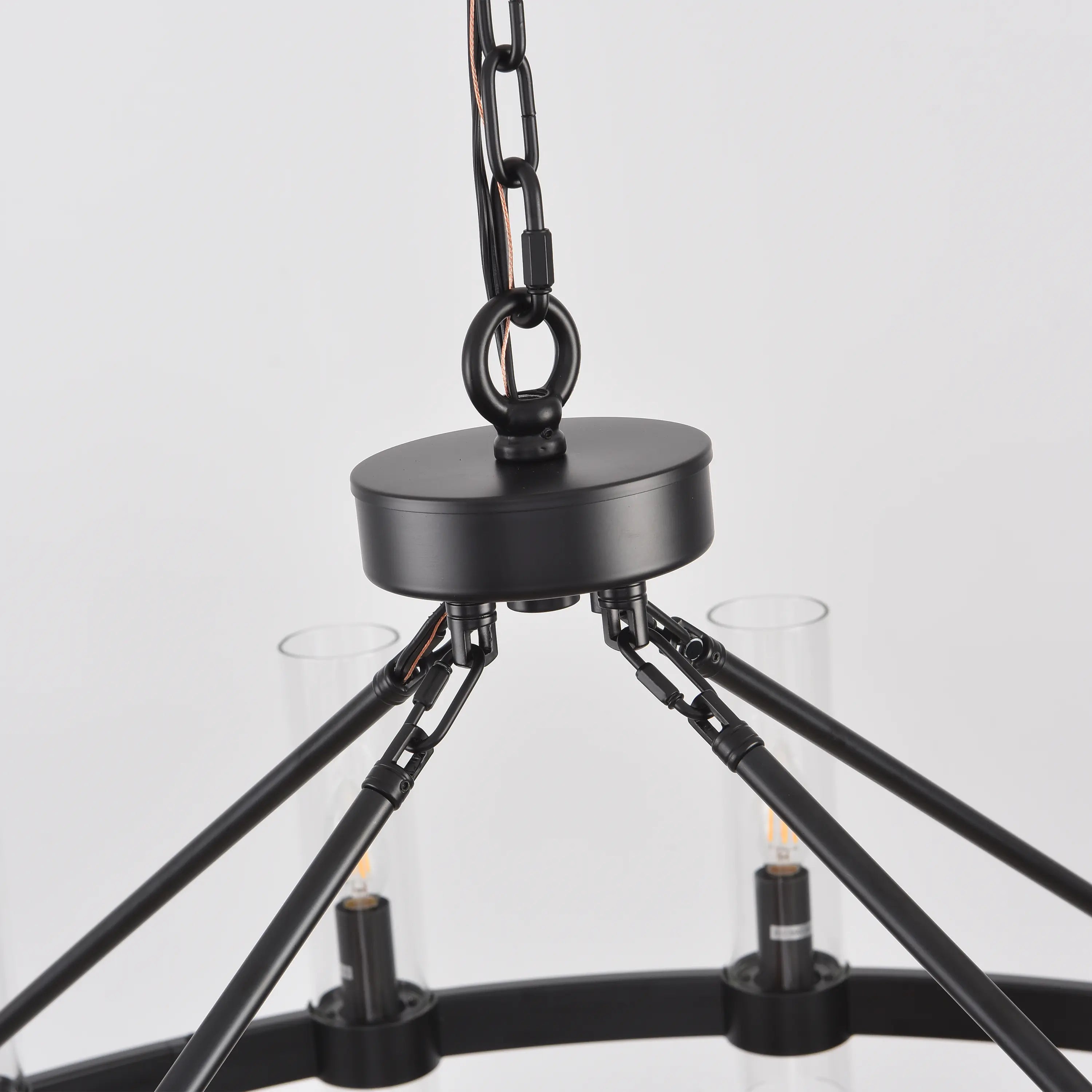 Cylora Glass Tube Round Chain Chandelier 48"D#Finish_Black