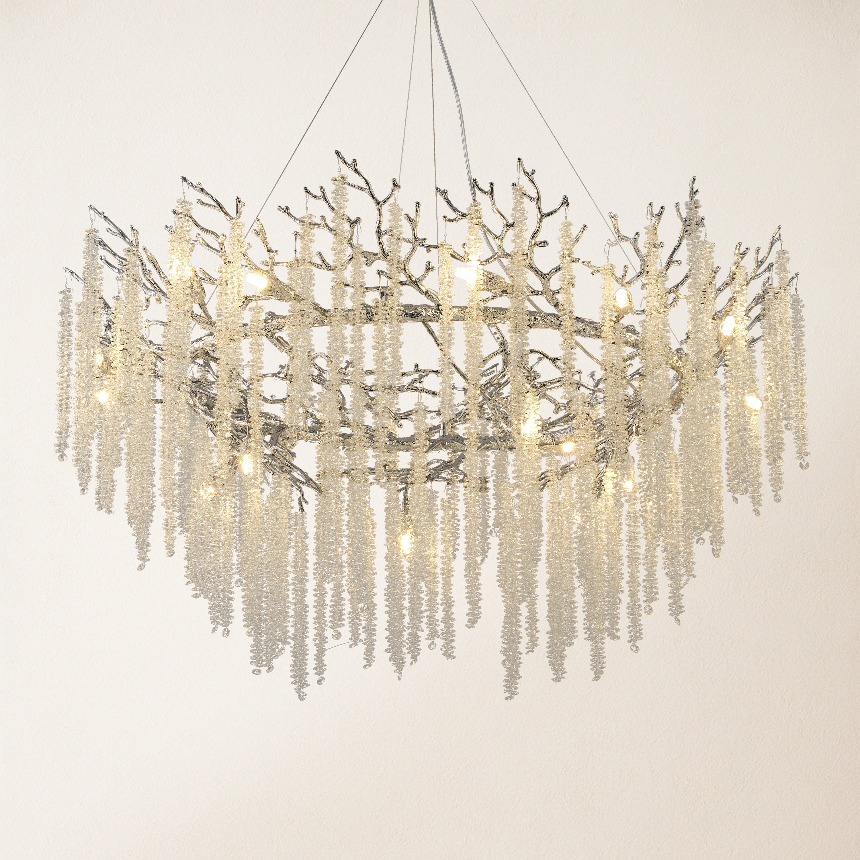 Snow Tree Branch Chandelier 47''D#Finish_Silver