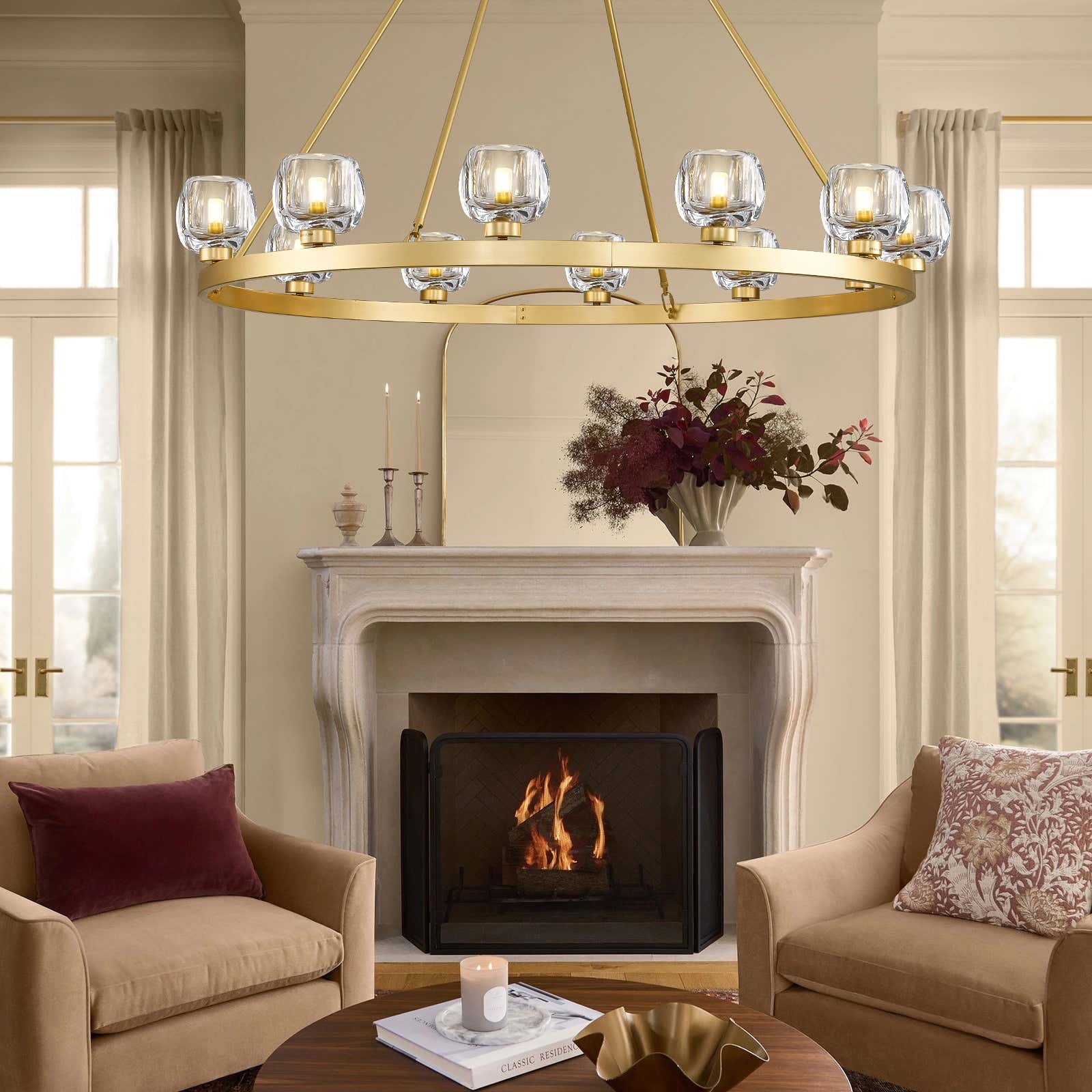 Vellum Round Chandelier 48"D#Finish_Gold