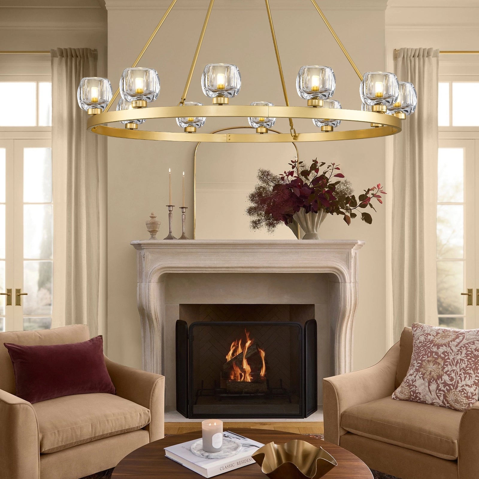 Vellum Round Chandelier 48"D#Finish_Gold