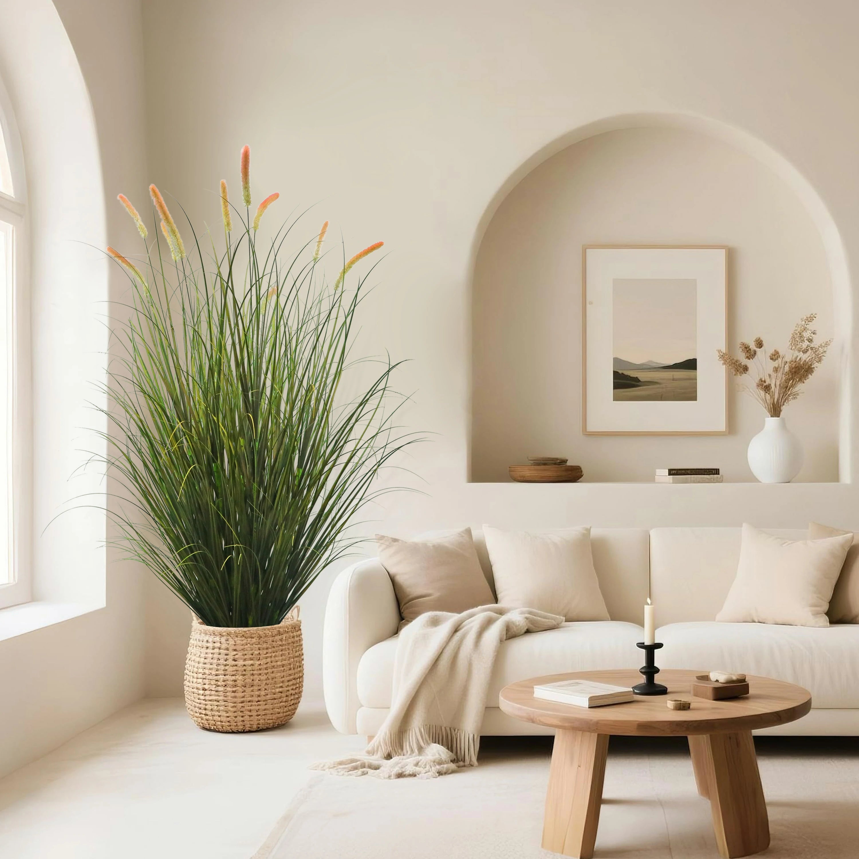 Artificial 14-Head Long Cat Tail with Curved Onion Grass Bonsai 79"H