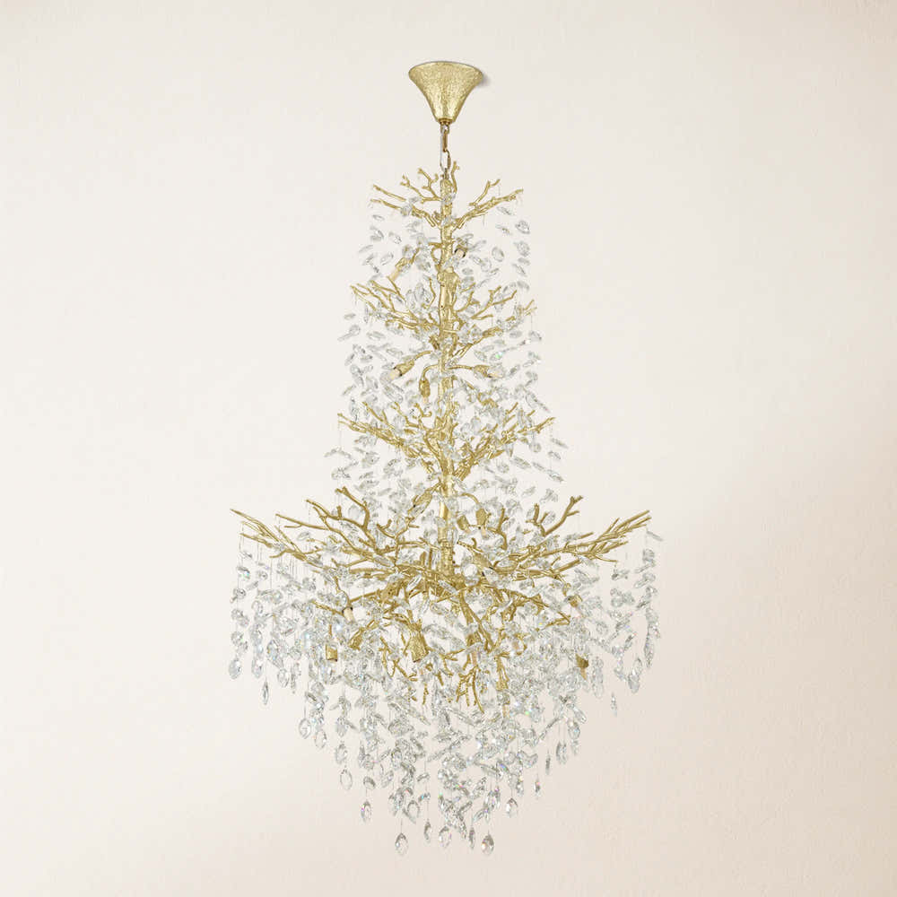 Frostleaf Crystal Cascade Grand Staircase Chandelier 61"H#Finish_Gold