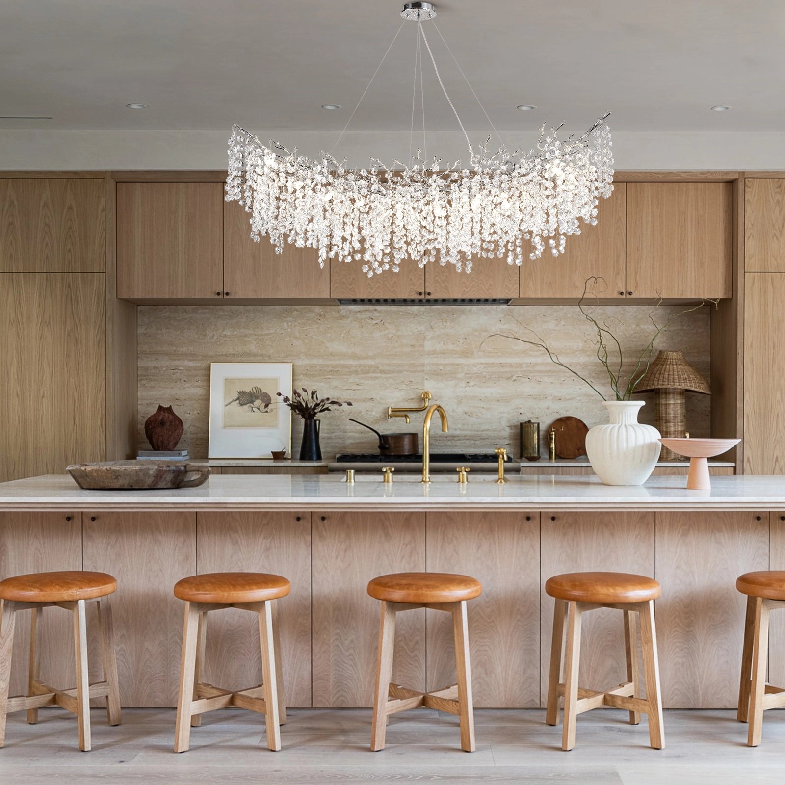 Lustre Branches Rechteckiger Kristall-Kronleuchter, 139,7 cm breit