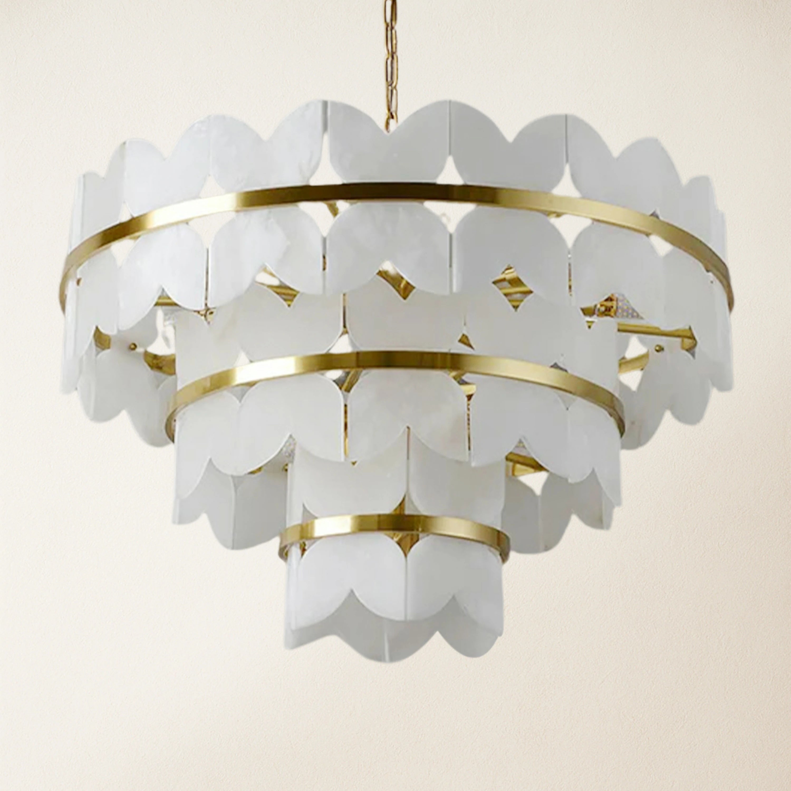 Cloudscape Alabaster Brass 3-Layer Chandelier 32"D
