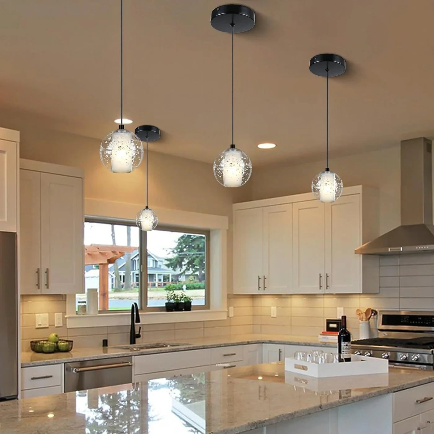 Deckenpendelleuchte mit Perlenkugeln, 10,2 cm Durchmesser