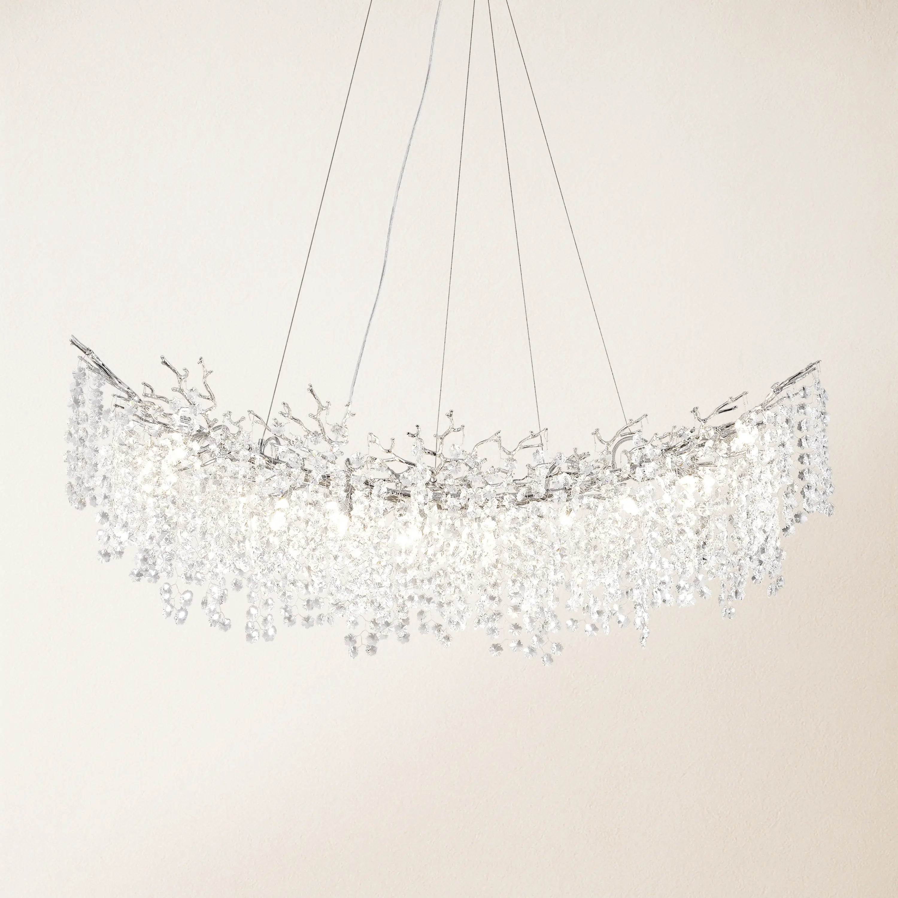 Lustre Branches Rechteckiger Kristall-Kronleuchter, 139,7 cm breit