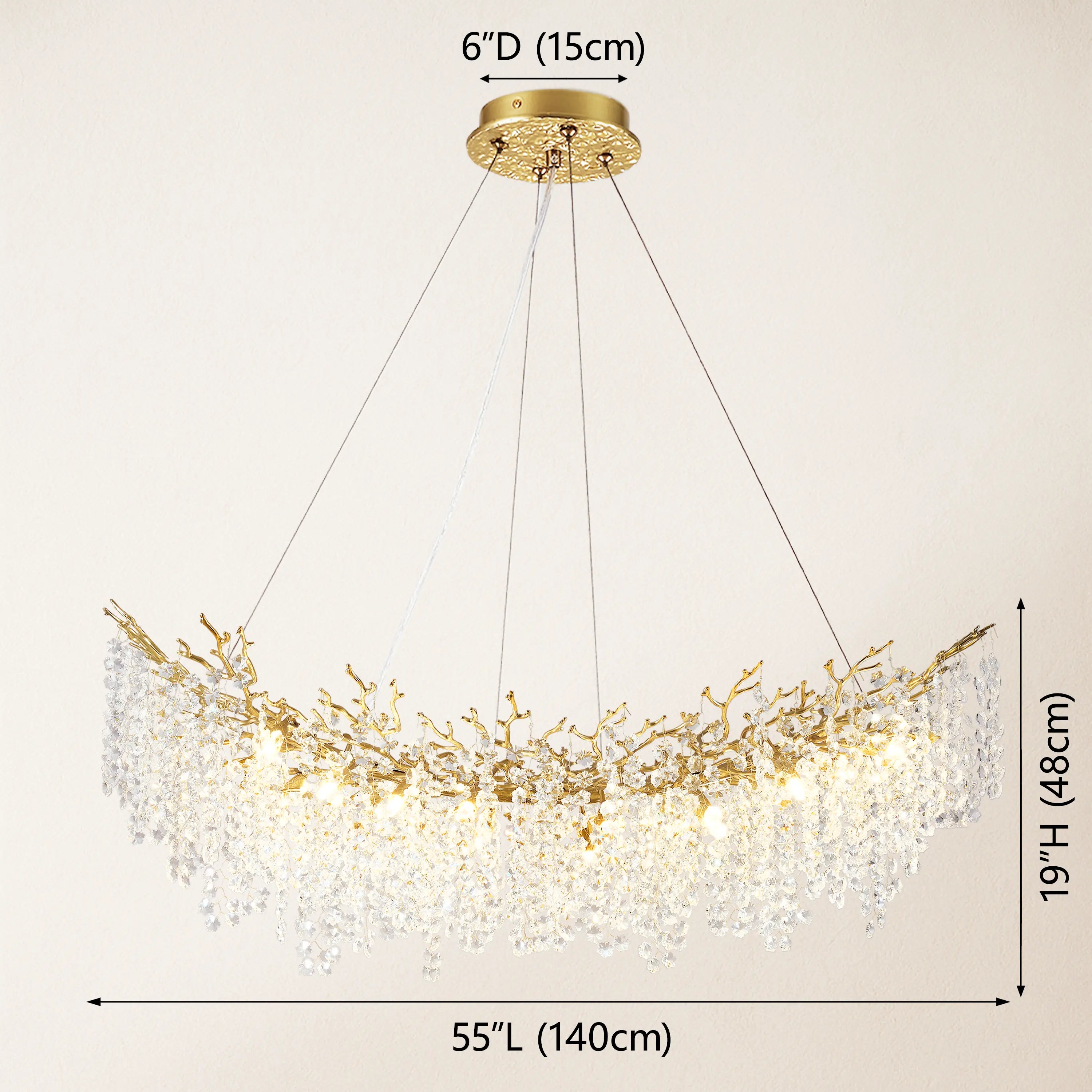 Lustre Branches Rechteckiger Kristall-Kronleuchter, 139,7 cm breit