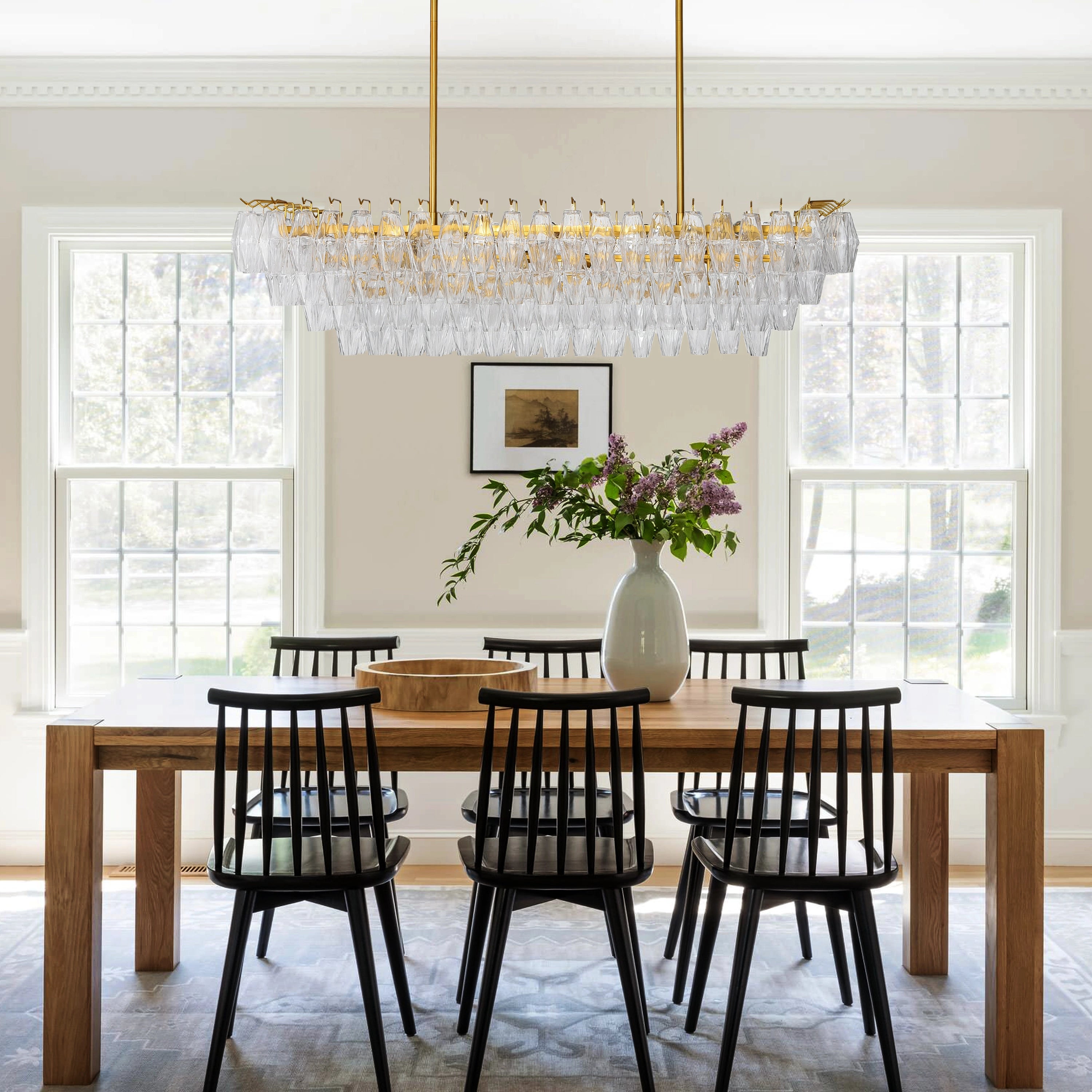 Celestial Drop Mehrstufiger Kronleuchter aus Kristallglas, 54 Zoll breit