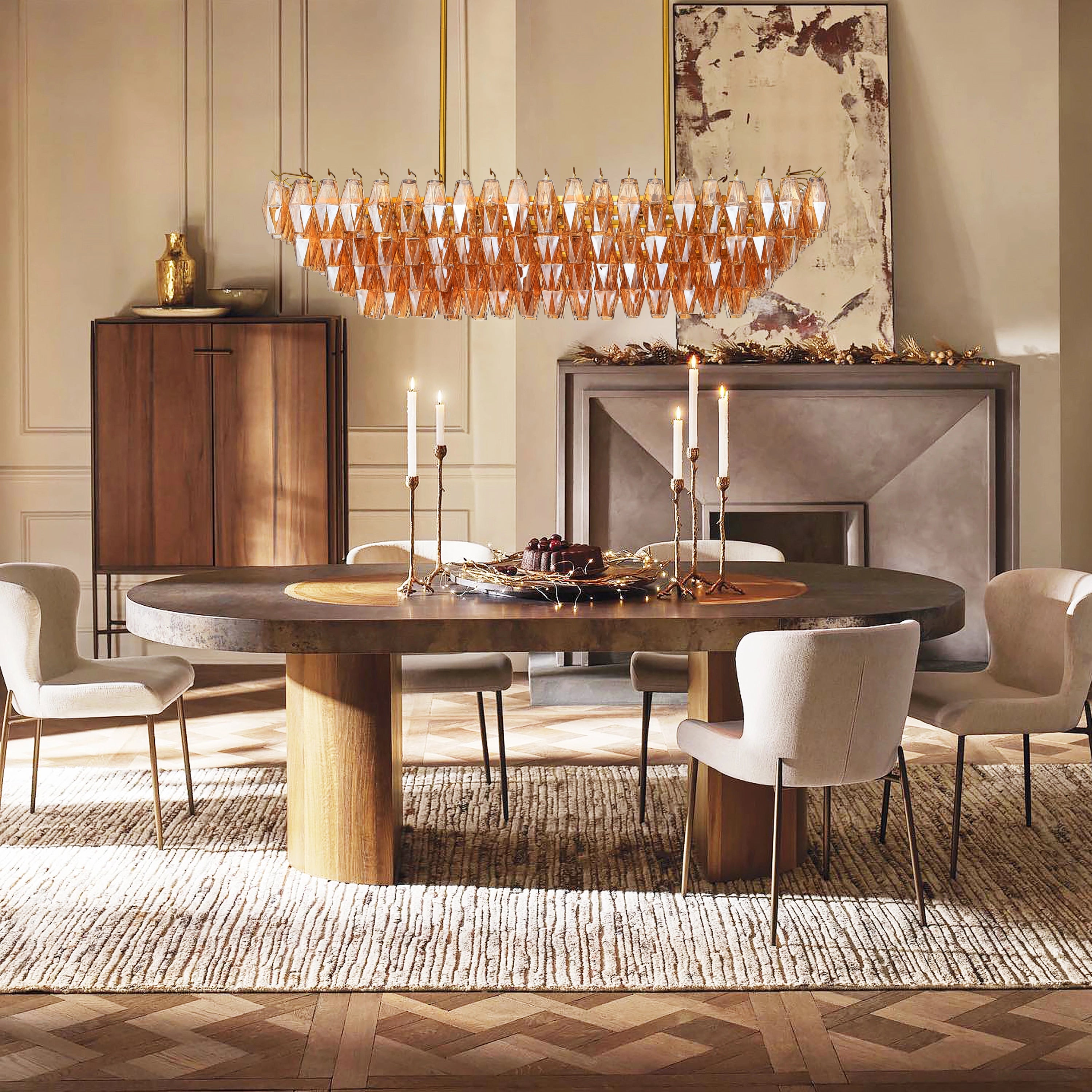 Celestial Drop Muti-Tier Rectangle Crystal Glass Chandelier 54"W#Glass-Color_Amber