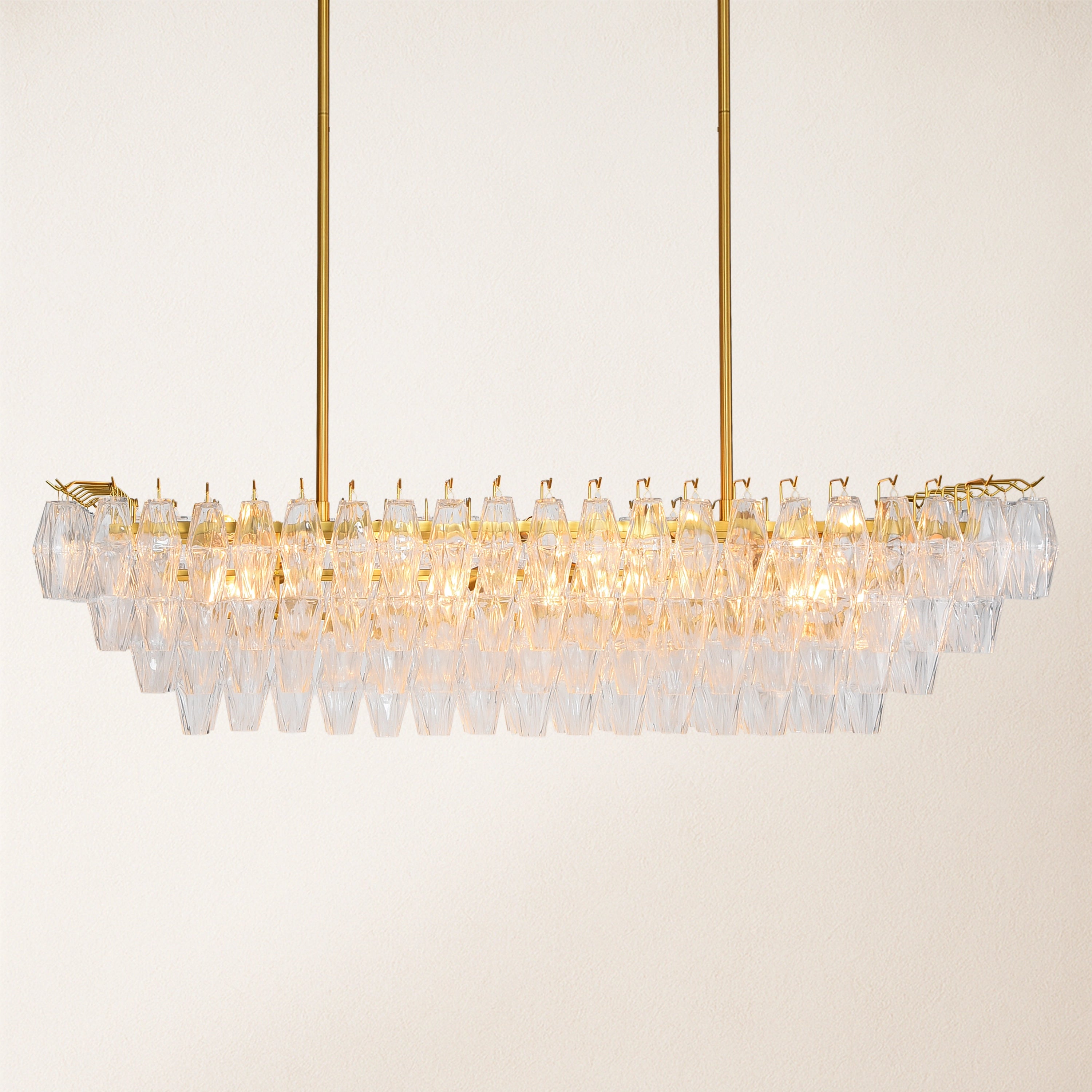 Celestial Drop Muti-Tier Rectangle Crystal Glass Chandelier 54"W#Glass-Color_Clear