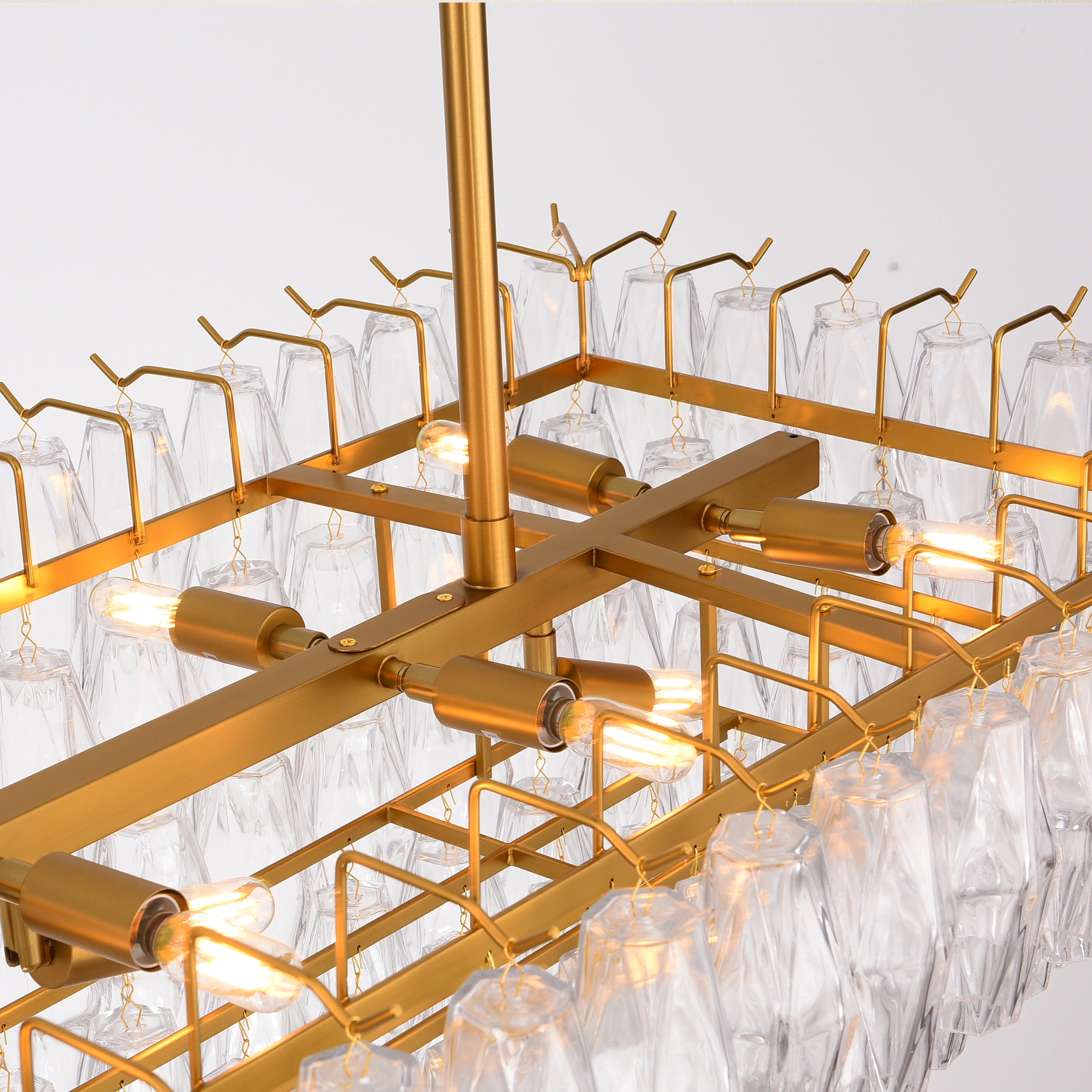 Celestial Drop Muti-Tier Rectangle Crystal Glass Chandelier 54"W#Glass-Color_Clear