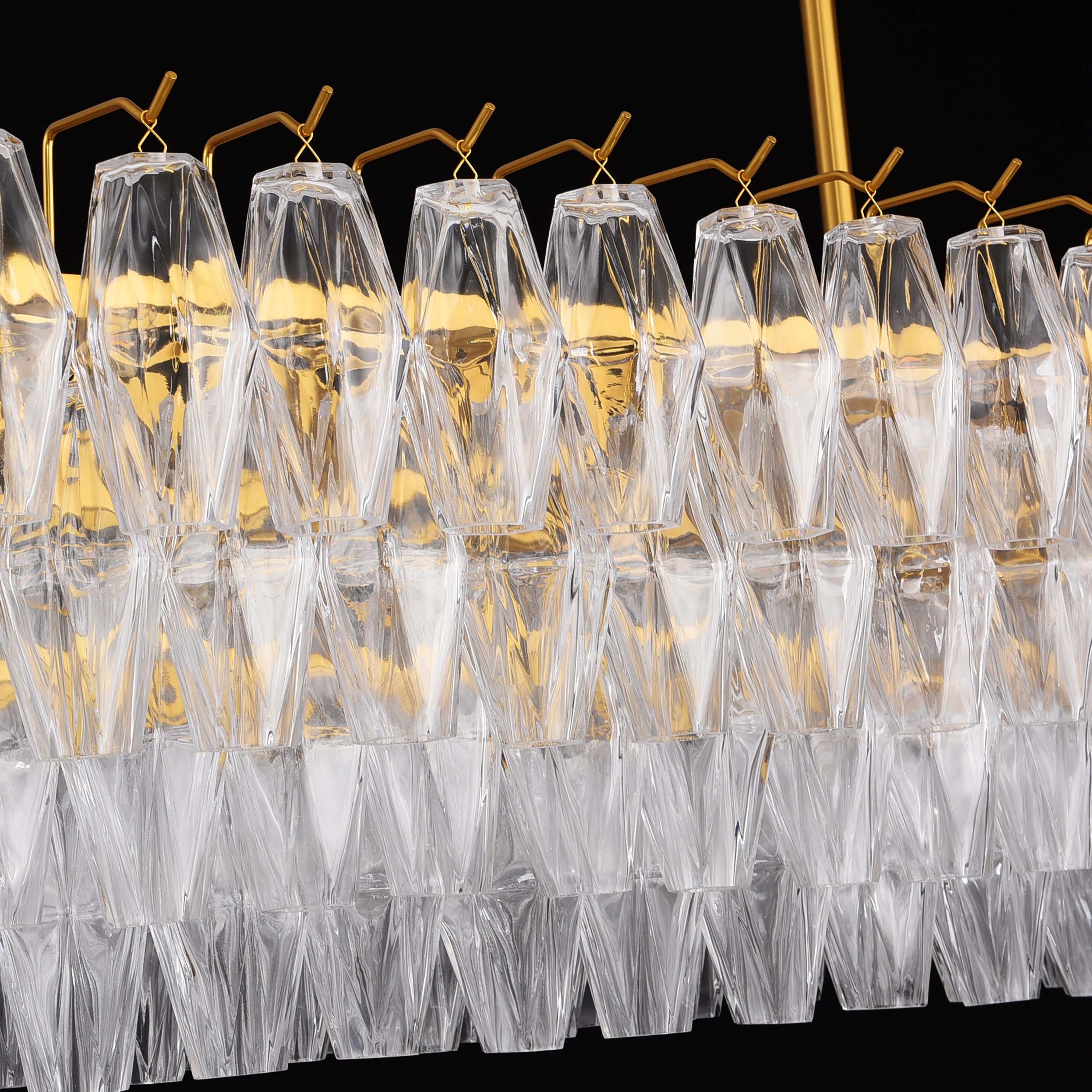 Celestial Drop Muti-Tier Rectangle Crystal Glass Chandelier 54"W#Glass-Color_Clear