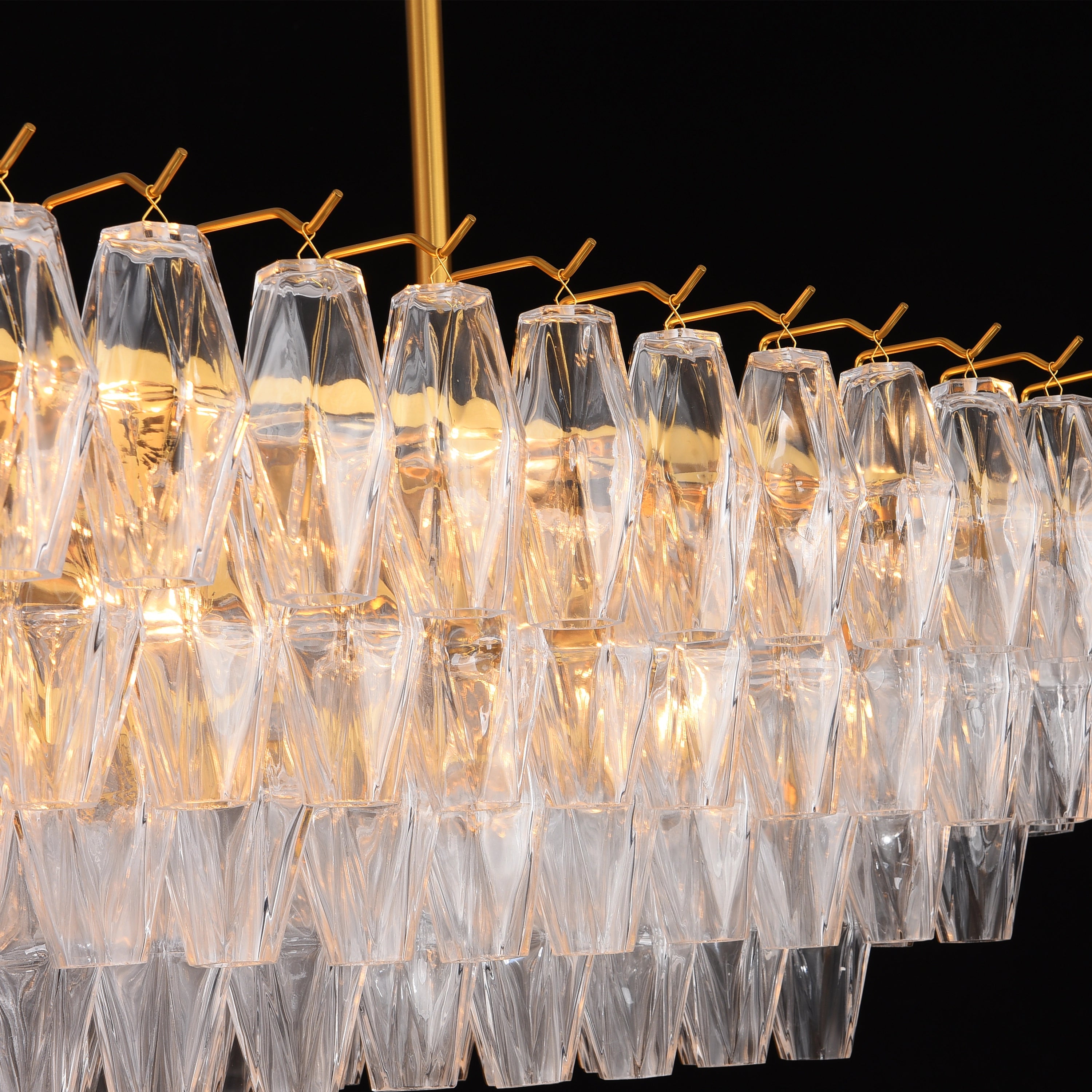Celestial Drop Muti-Tier Rectangle Crystal Glass Chandelier 54"W#Glass-Color_Clear