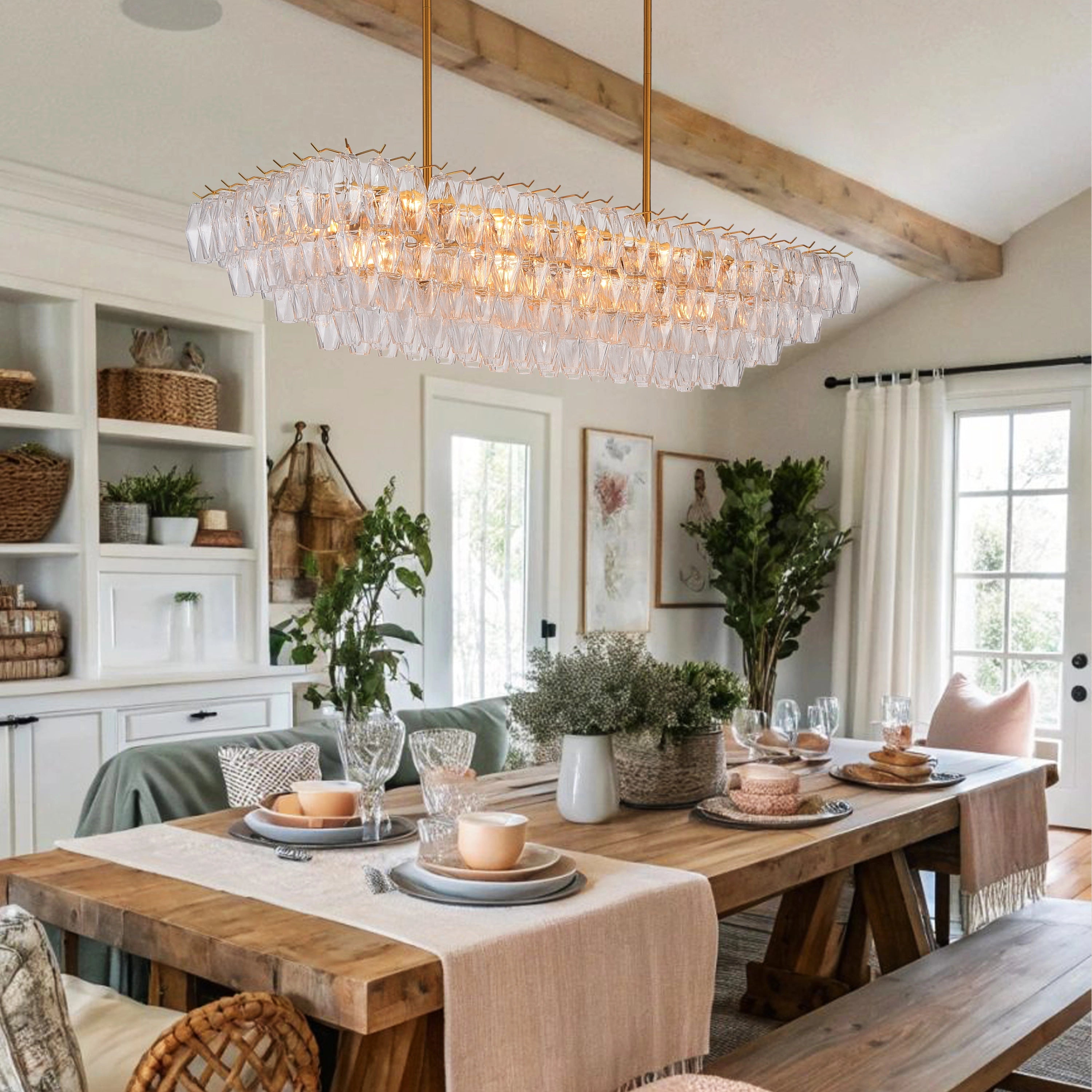 Celestial Drop Mehrstufiger Kronleuchter aus Kristallglas, 54 Zoll breit