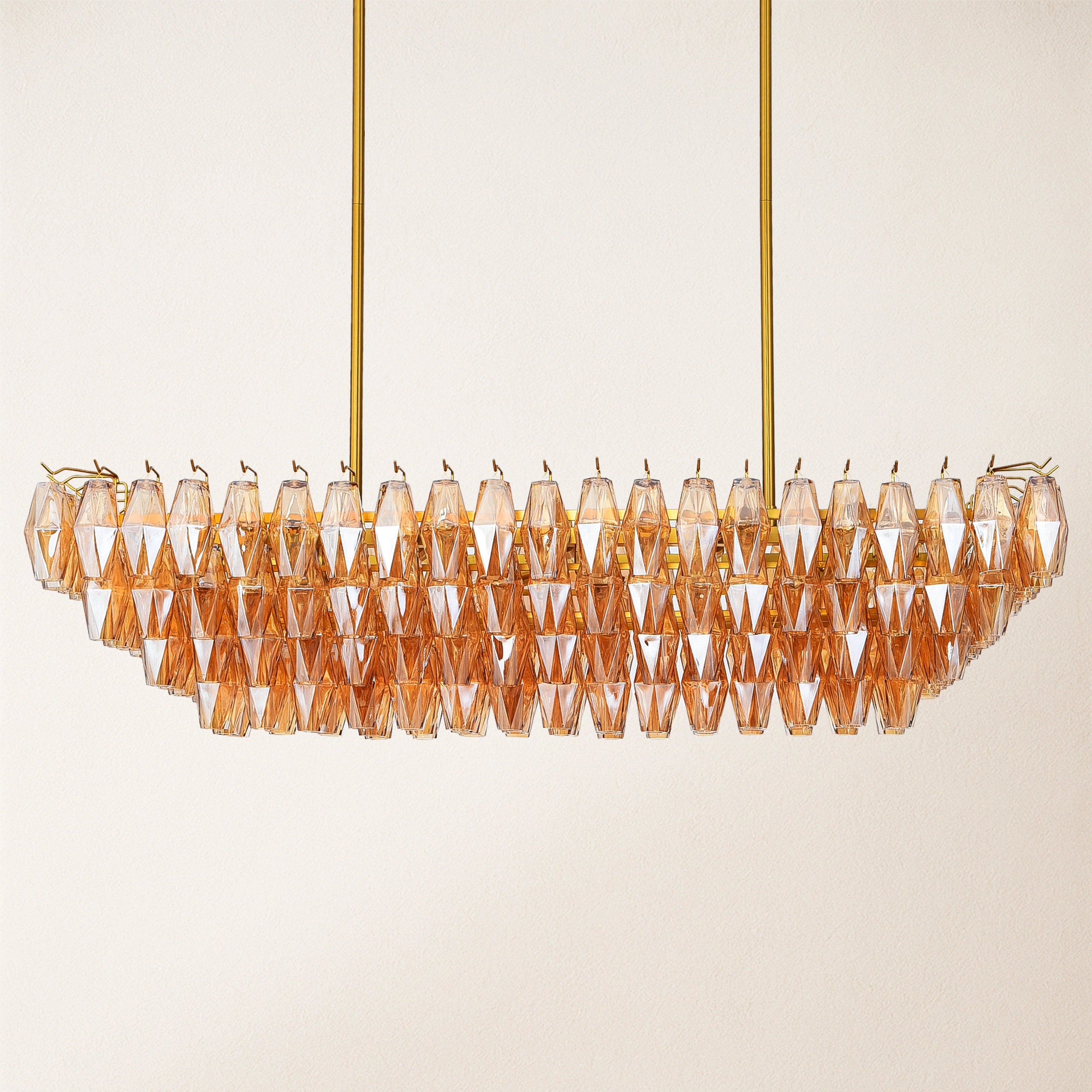 Celestial Drop Muti-Tier Rectangle Crystal Glass Chandelier 54"W#Glass-Color_Amber