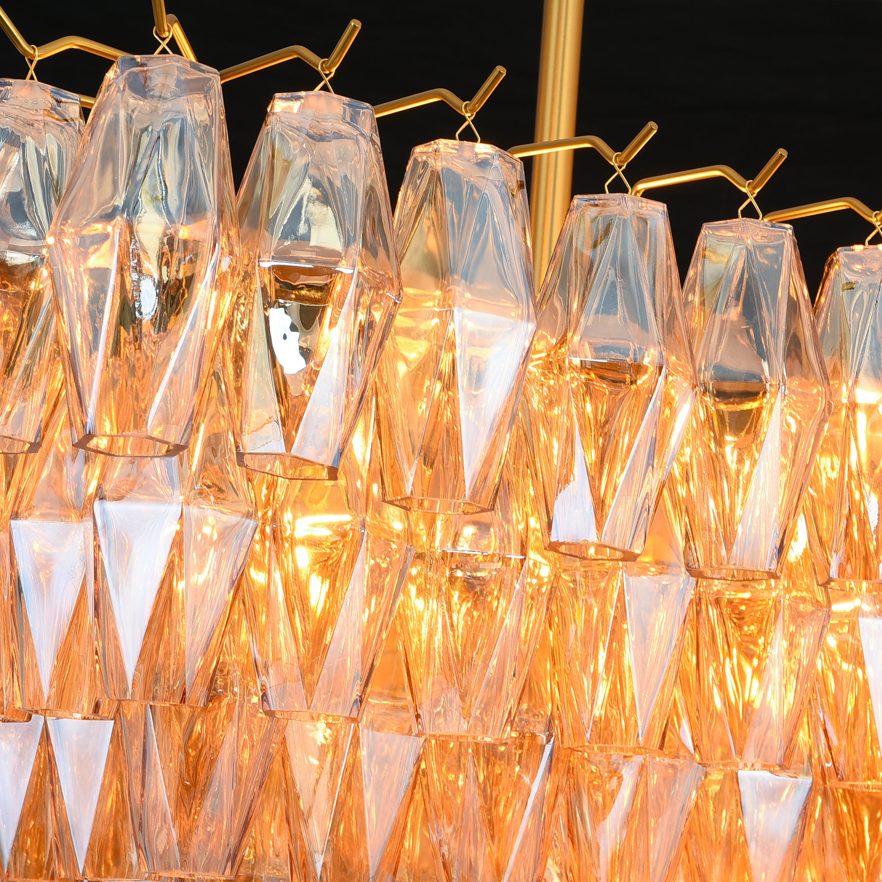 Celestial Drop Muti-Tier Rectangle Crystal Glass Chandelier 54"W#Glass-Color_Amber