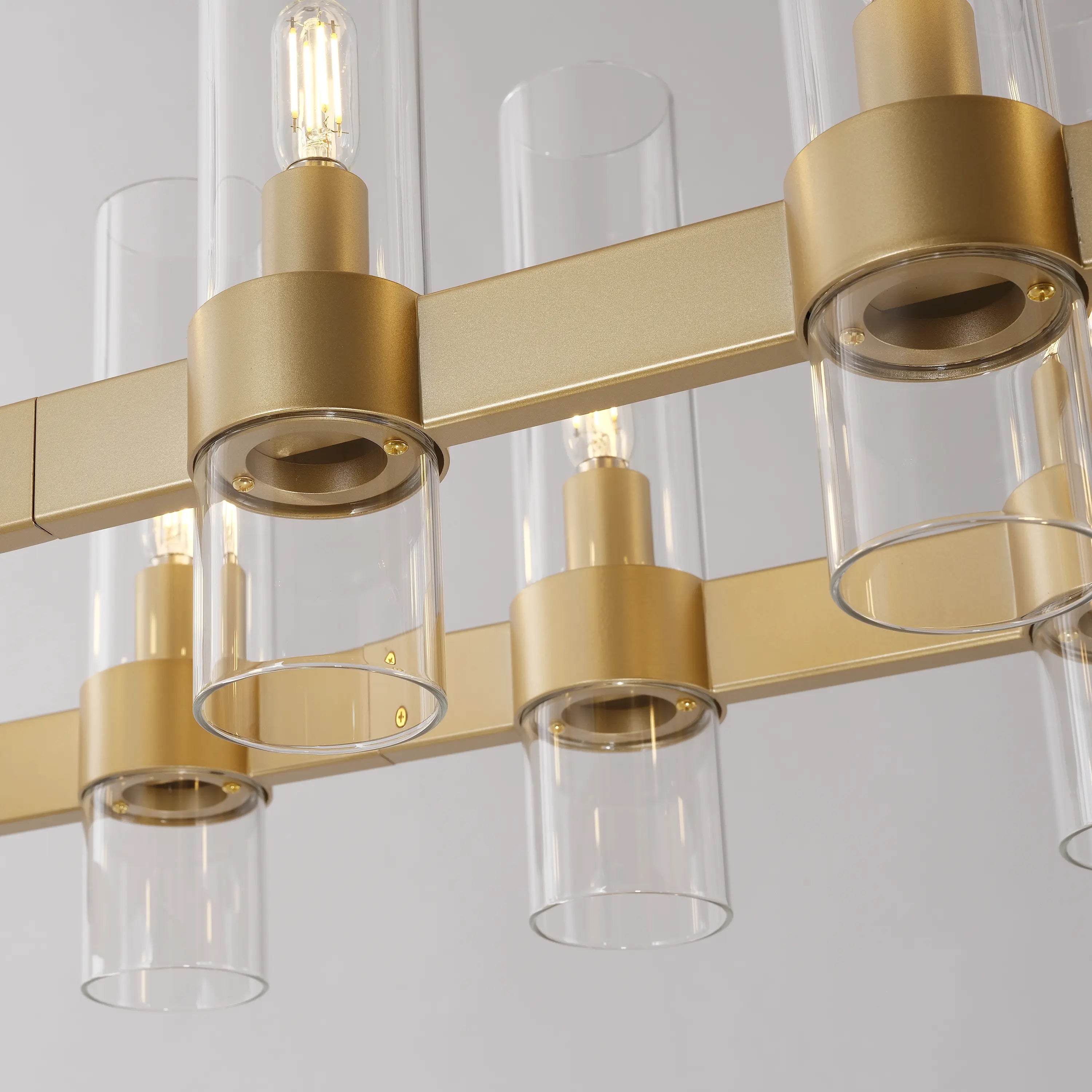 Cylora Glass Tube Rectangular Chandelier 54"W#Finish_Gold
