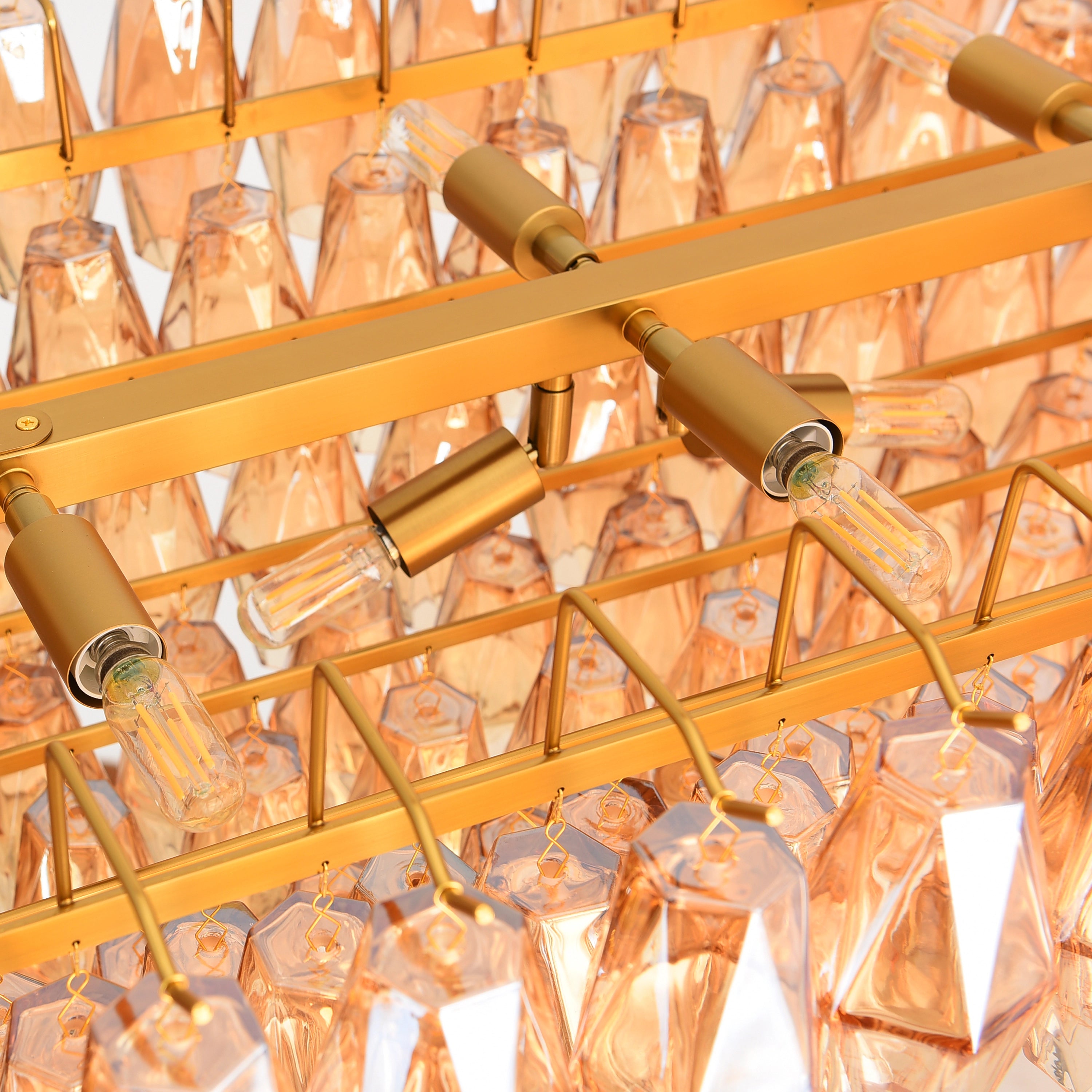 Celestial Drop Muti-Tier Rectangle Crystal Glass Chandelier 54"W#Glass-Color_Amber