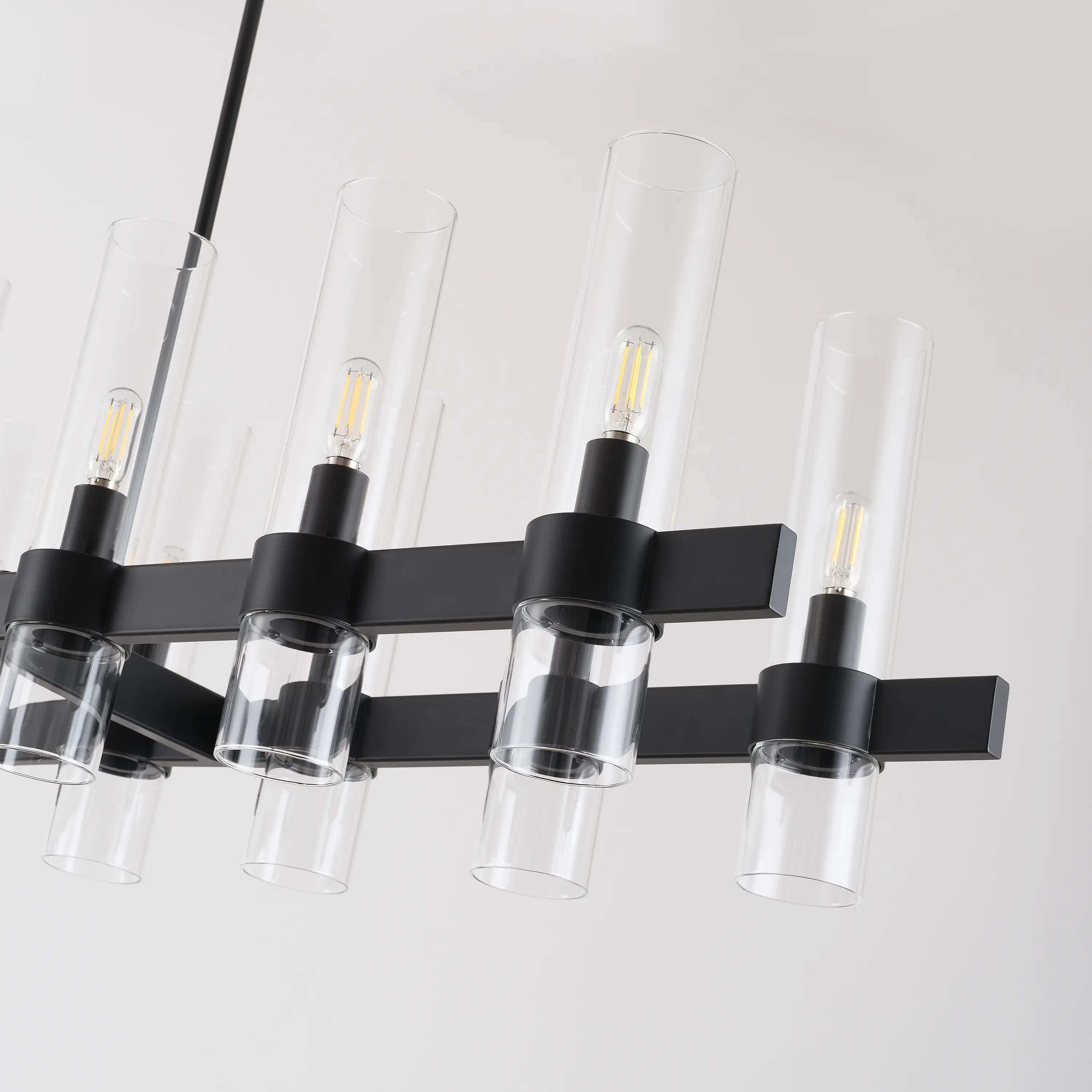 Cylora Glass Tube Rectangular Chandelier 54"W#Finish_Black