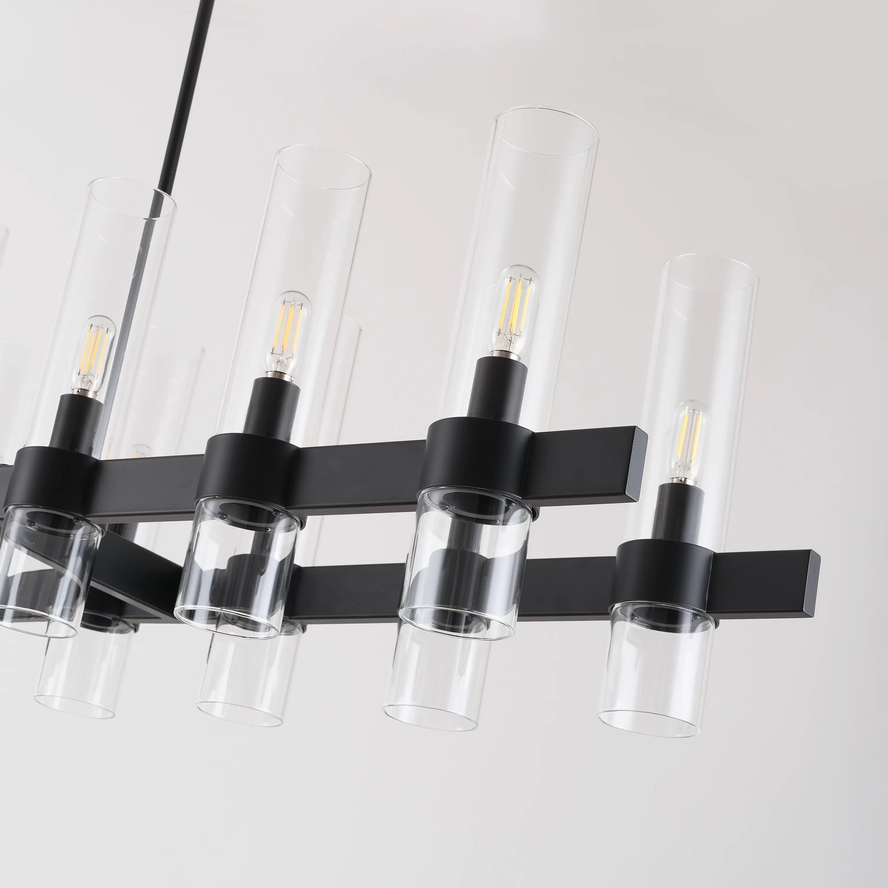 Cylora Glass Tube Rectangular Chandelier 54"W#Finish_Black