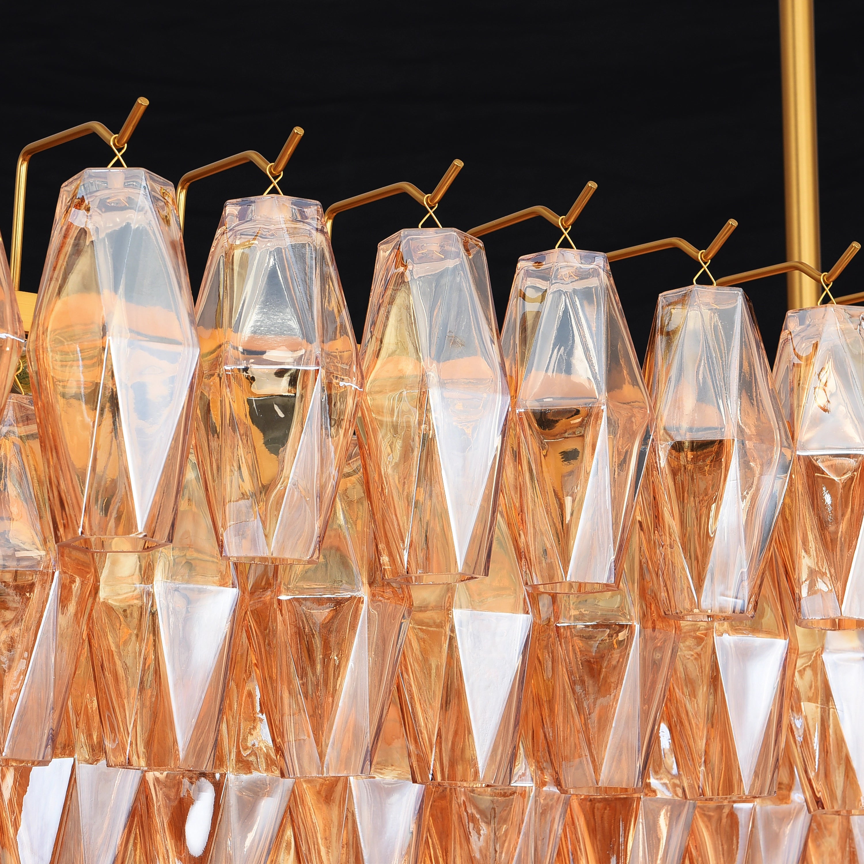 Celestial Drop Muti-Tier Rectangle Crystal Glass Chandelier 54"W#Glass-Color_Amber