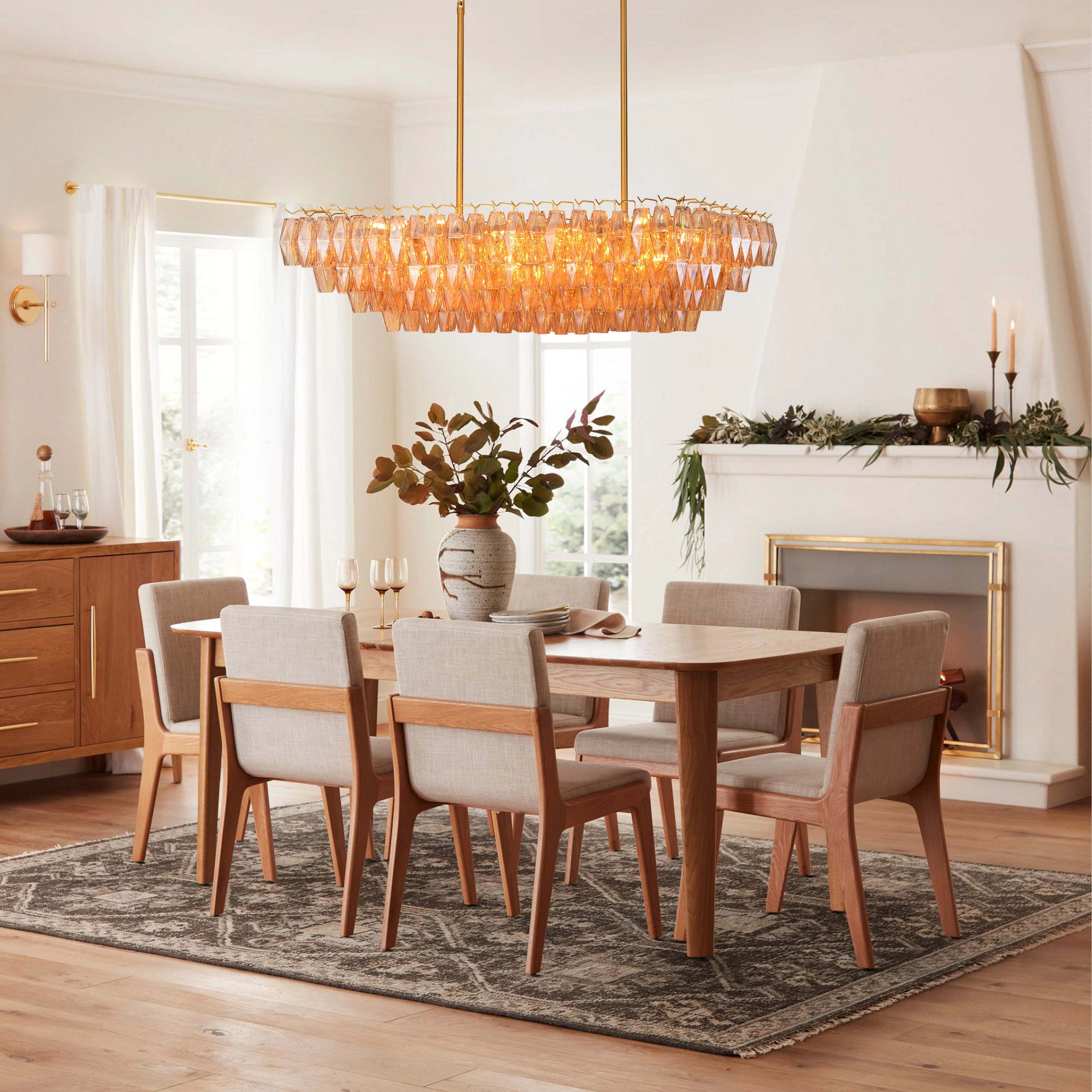 Celestial Drop Muti-Tier Rectangle Crystal Glass Chandelier 54"W#Glass-Color_Amber