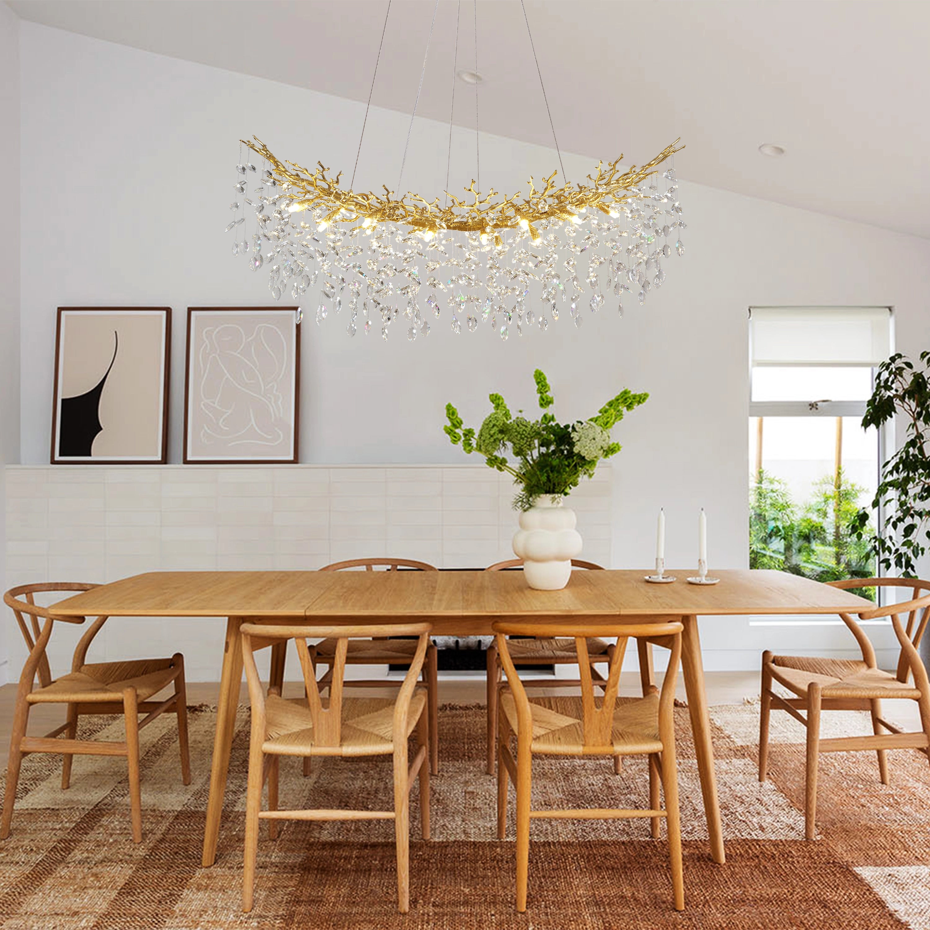 Frostleaf Kristall-Kaskaden-Baumzweig-Linear-Kronleuchter 55"