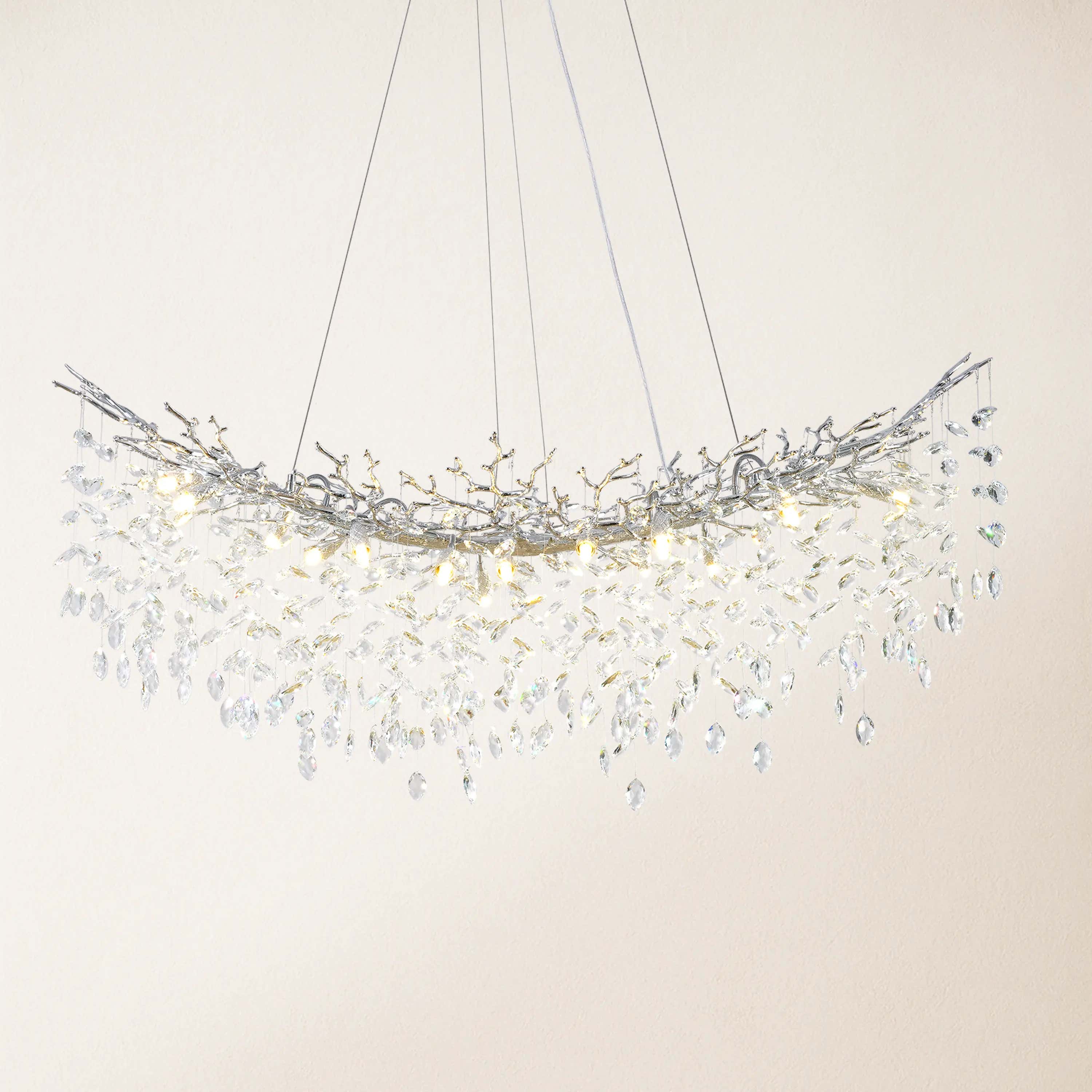 Frostleaf Kristall-Kaskaden-Baumzweig-Linear-Kronleuchter 55"